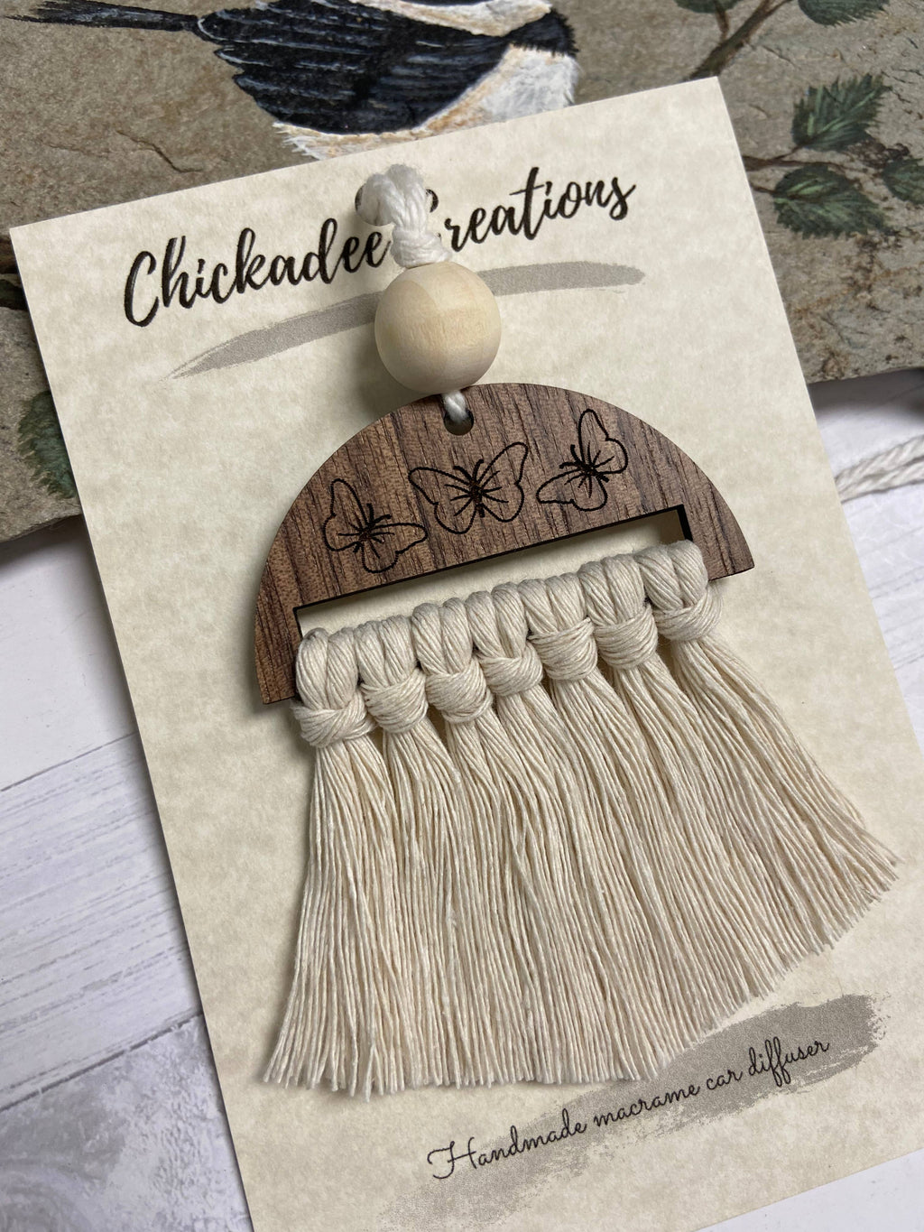 Butterfly Macrame car essential oil diffuser car charm