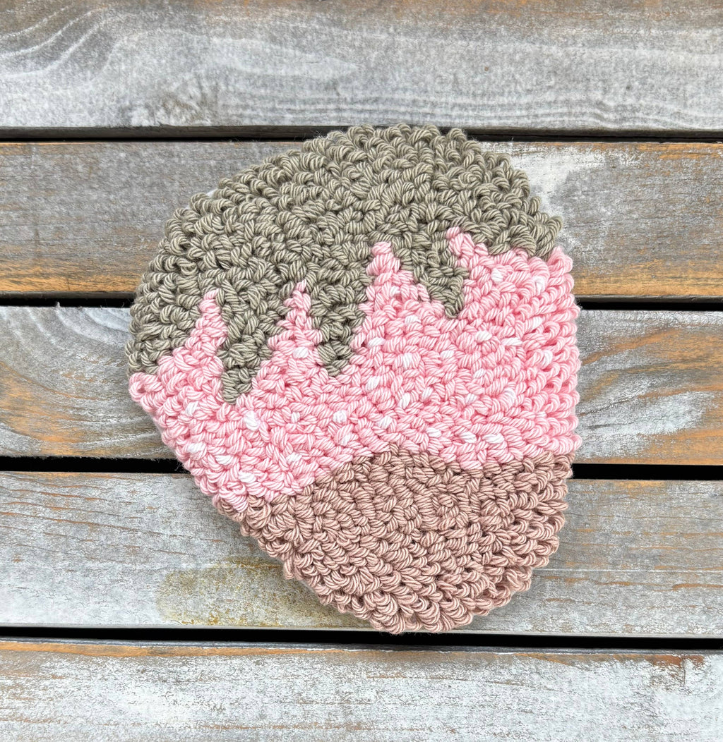 Strawberry chocolate coffee coaster, mug rug, punch needle