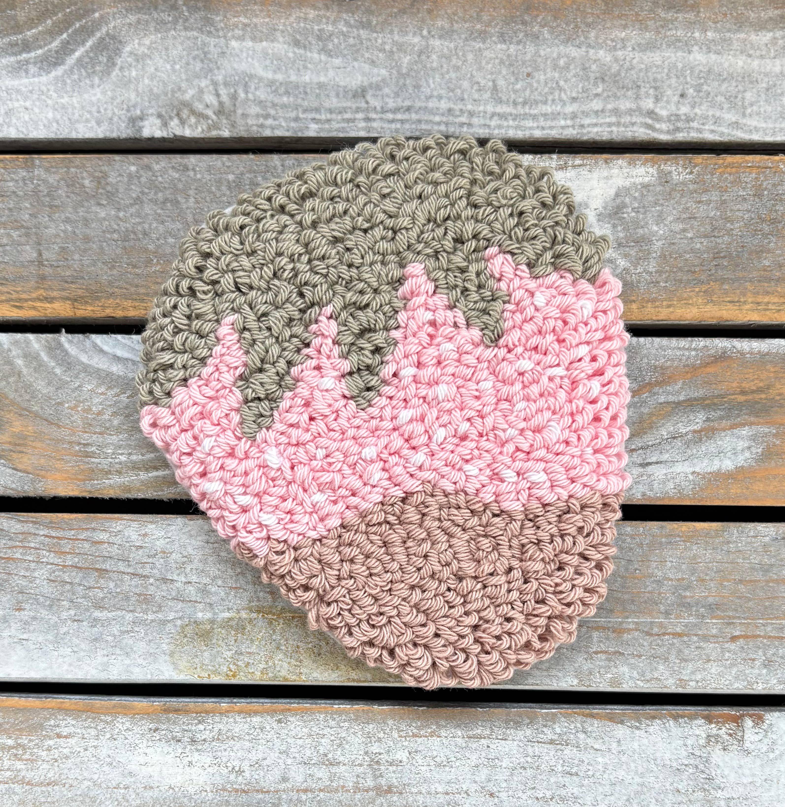 Strawberry chocolate coffee coaster, mug rug, punch needle