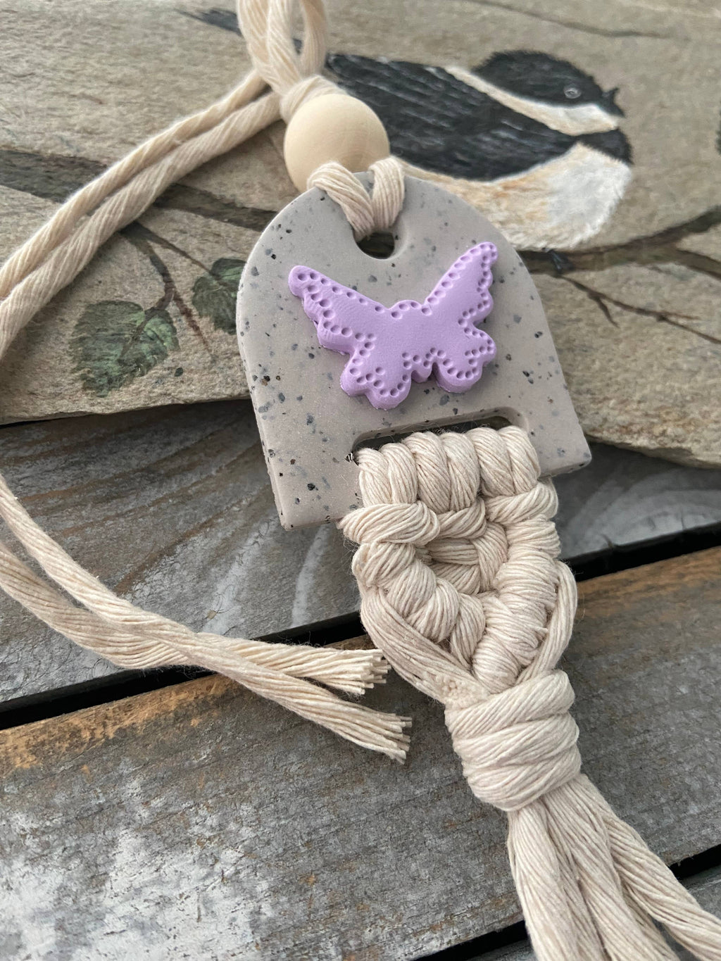 Butterfly Macrame/polymer clay car diffuser charm
