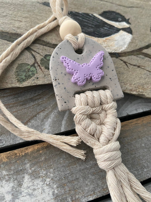 Butterfly Macrame/polymer clay car diffuser charm