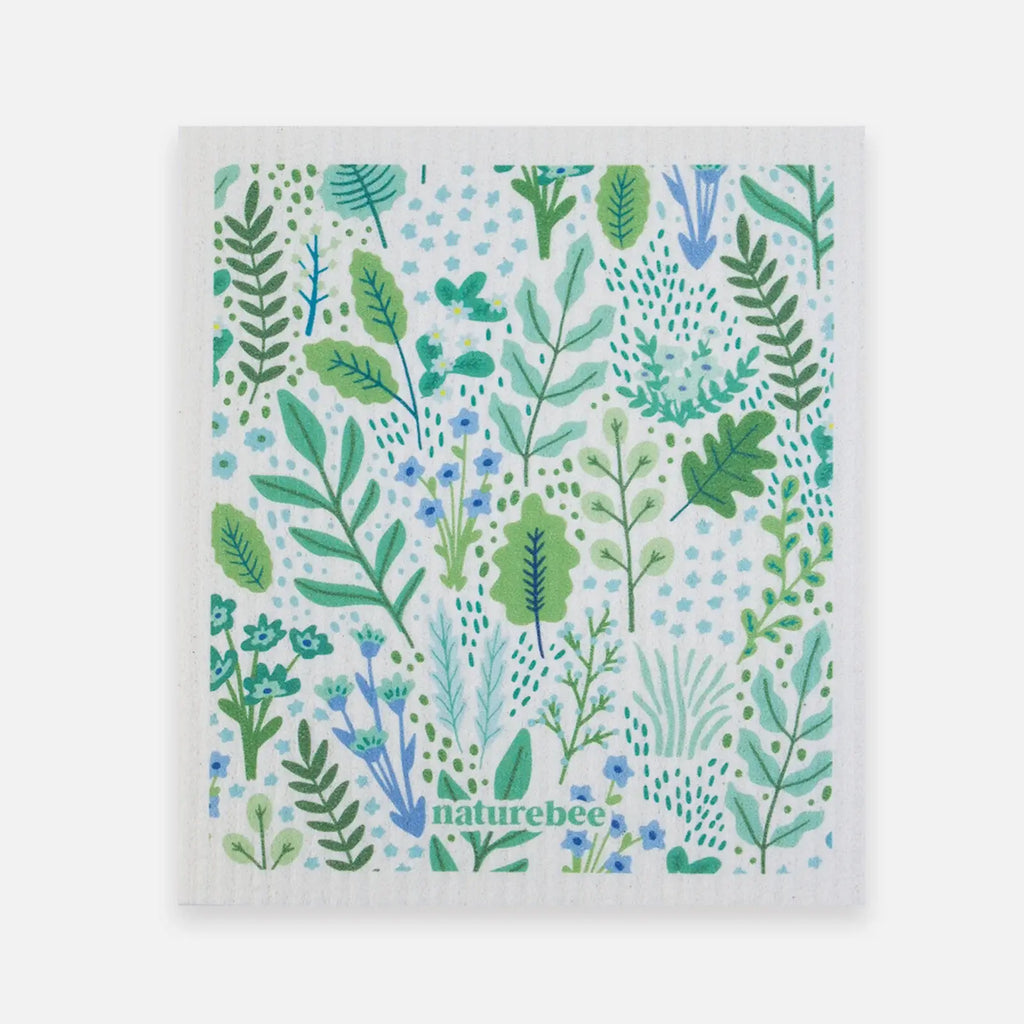 Swedish Sponge Dishcloth Green Leaves
