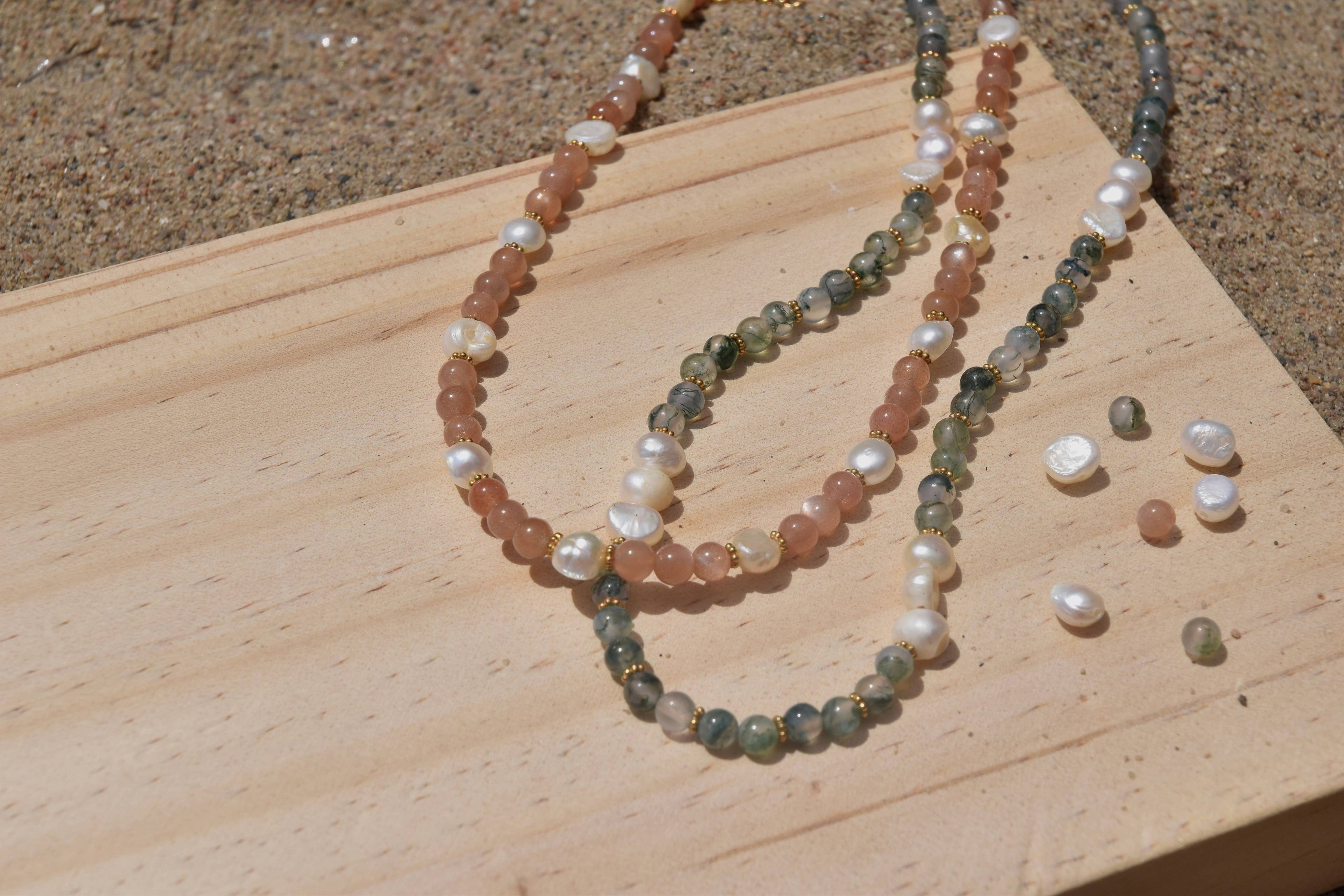 Lagoon Reflections: Beaded Necklace: Silver