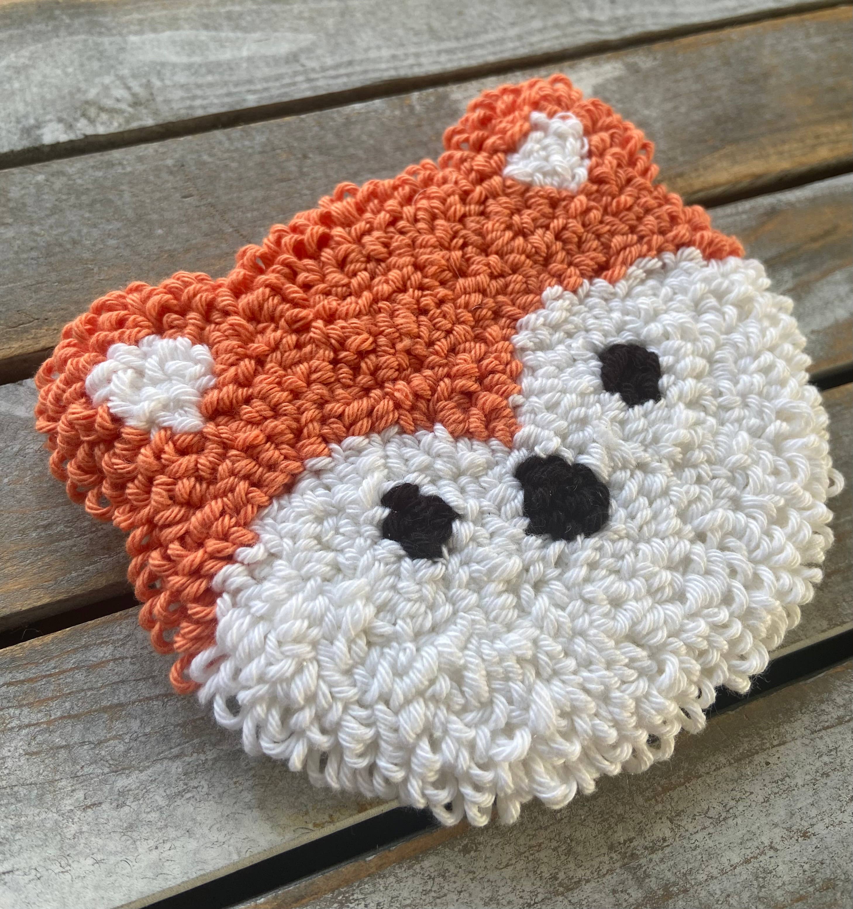 Foxy fox coffee coaster, mug rug, punch needle mug rug