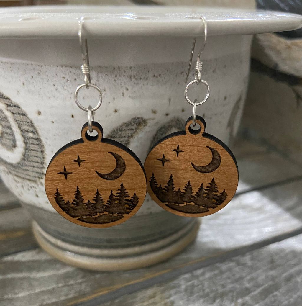 Forest moon wood earrings