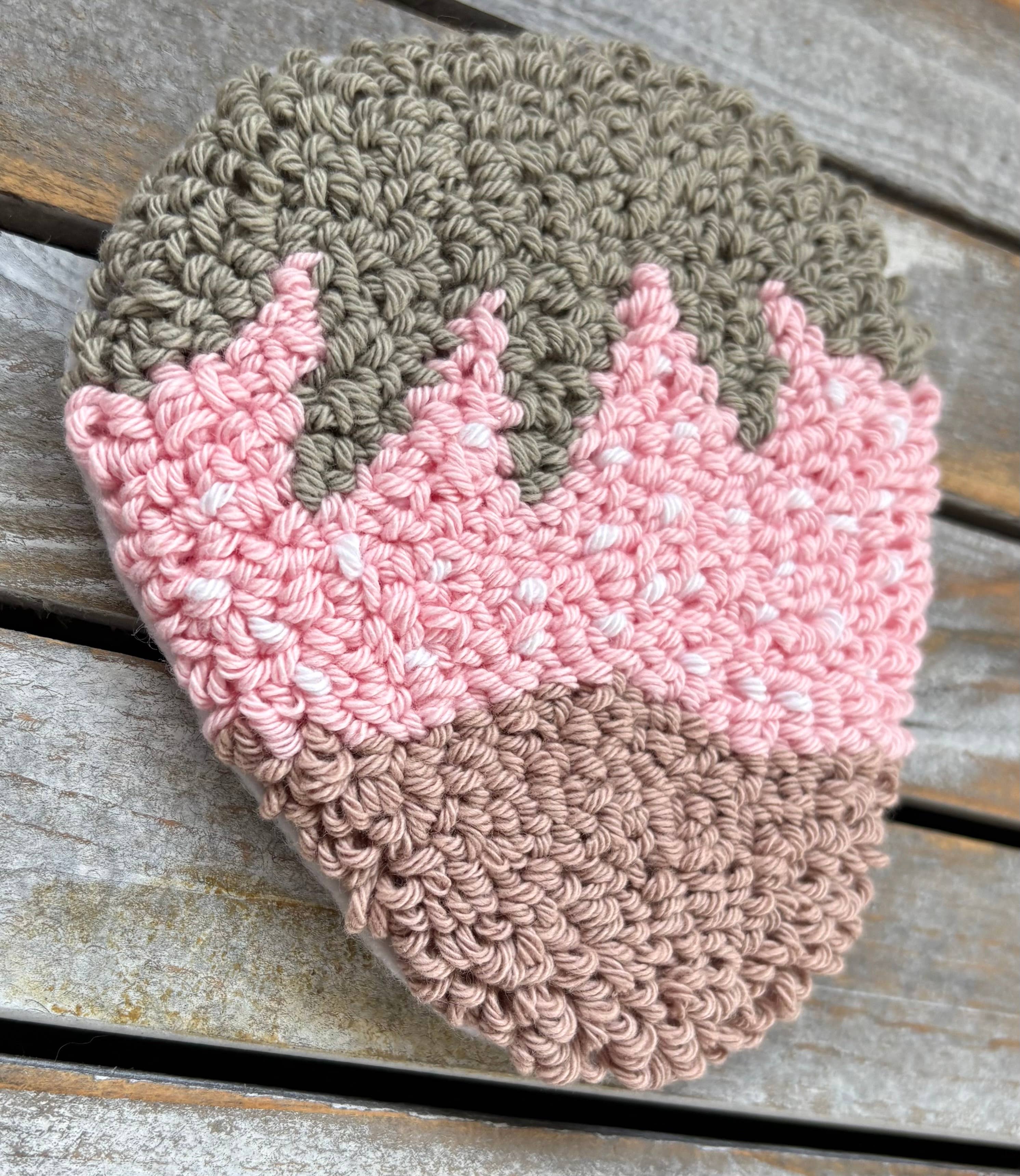 Strawberry chocolate coffee coaster, mug rug, punch needle