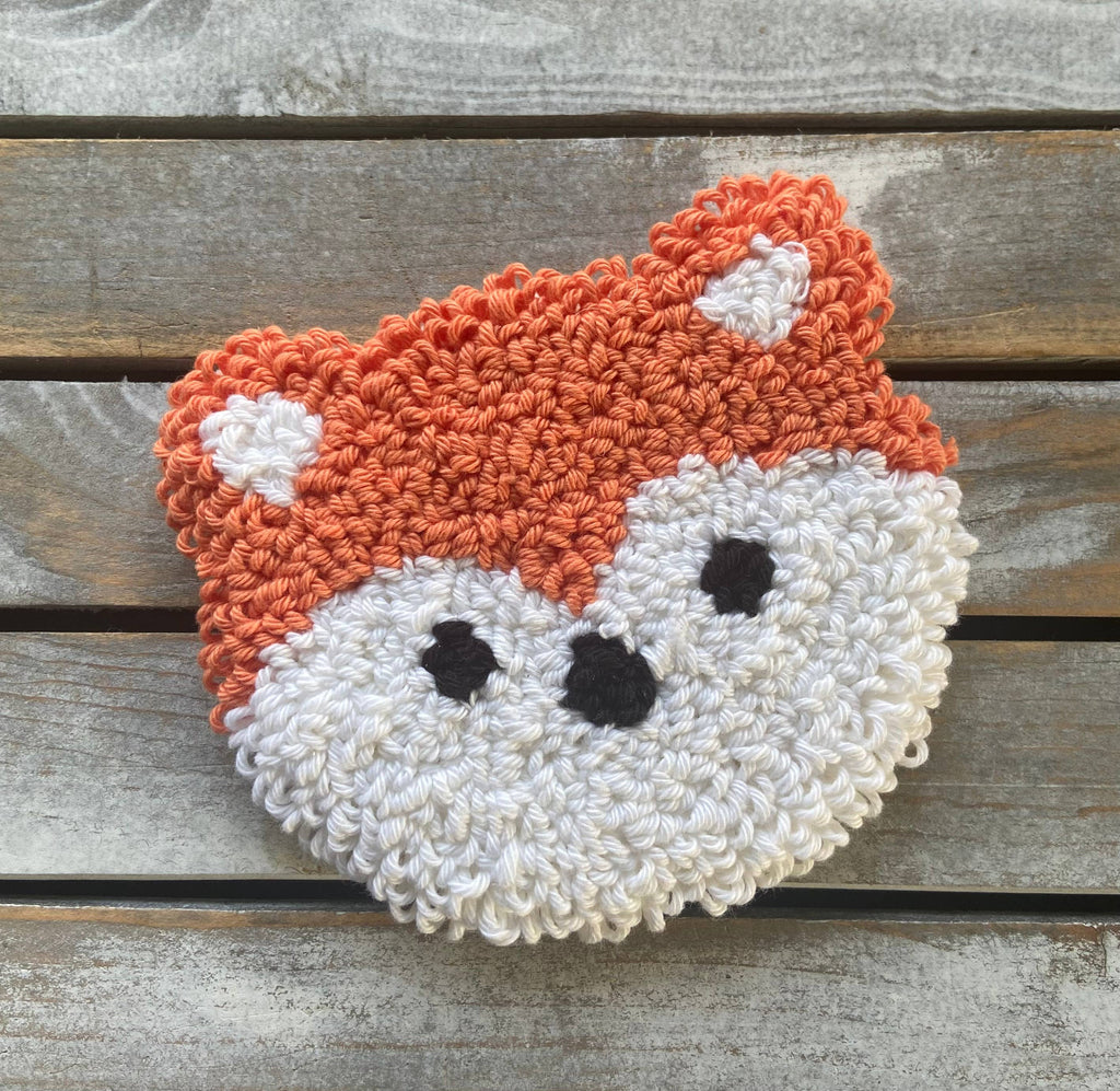 Foxy fox coffee coaster, mug rug, punch needle mug rug