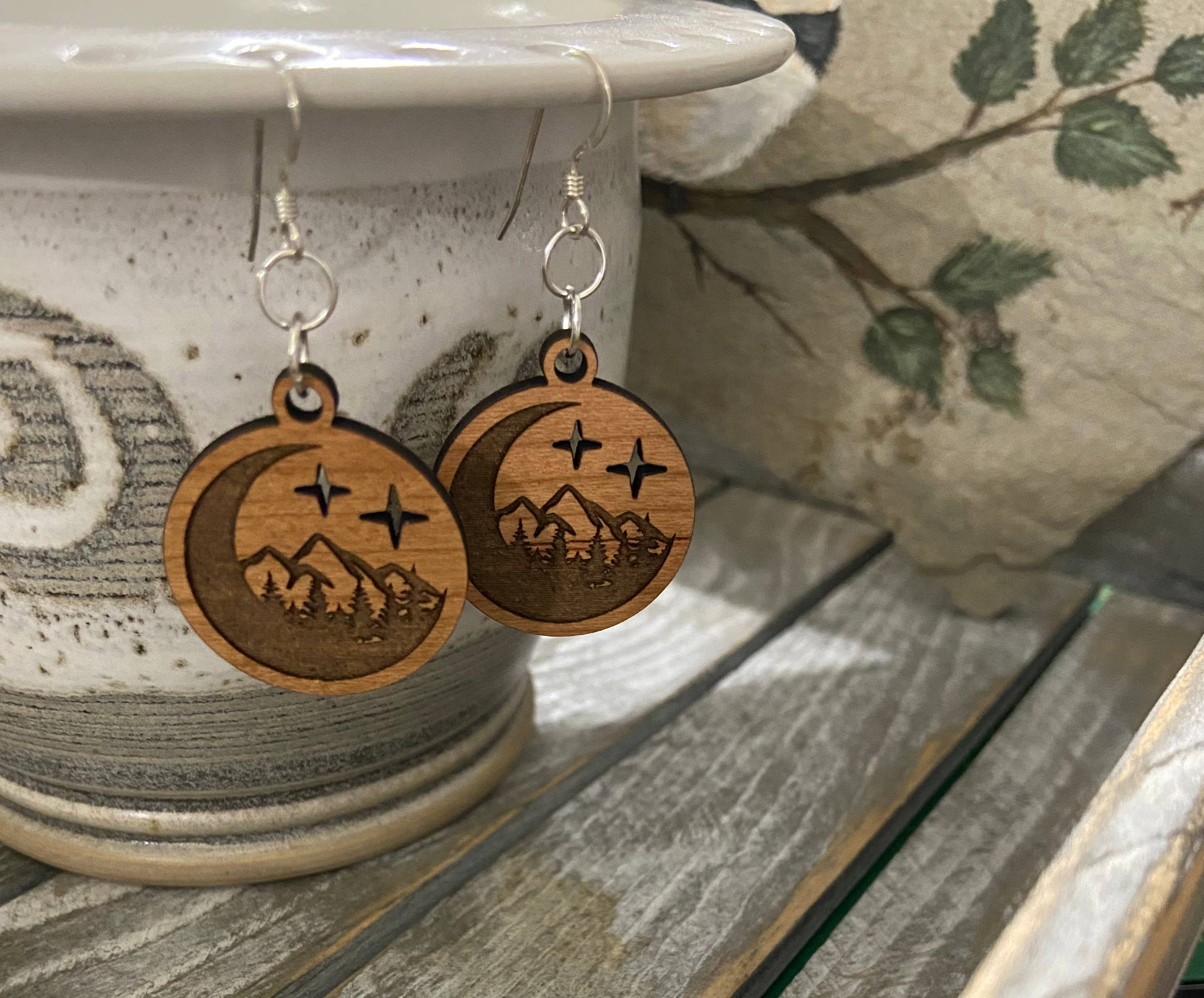 Mountain Moon wood earrings