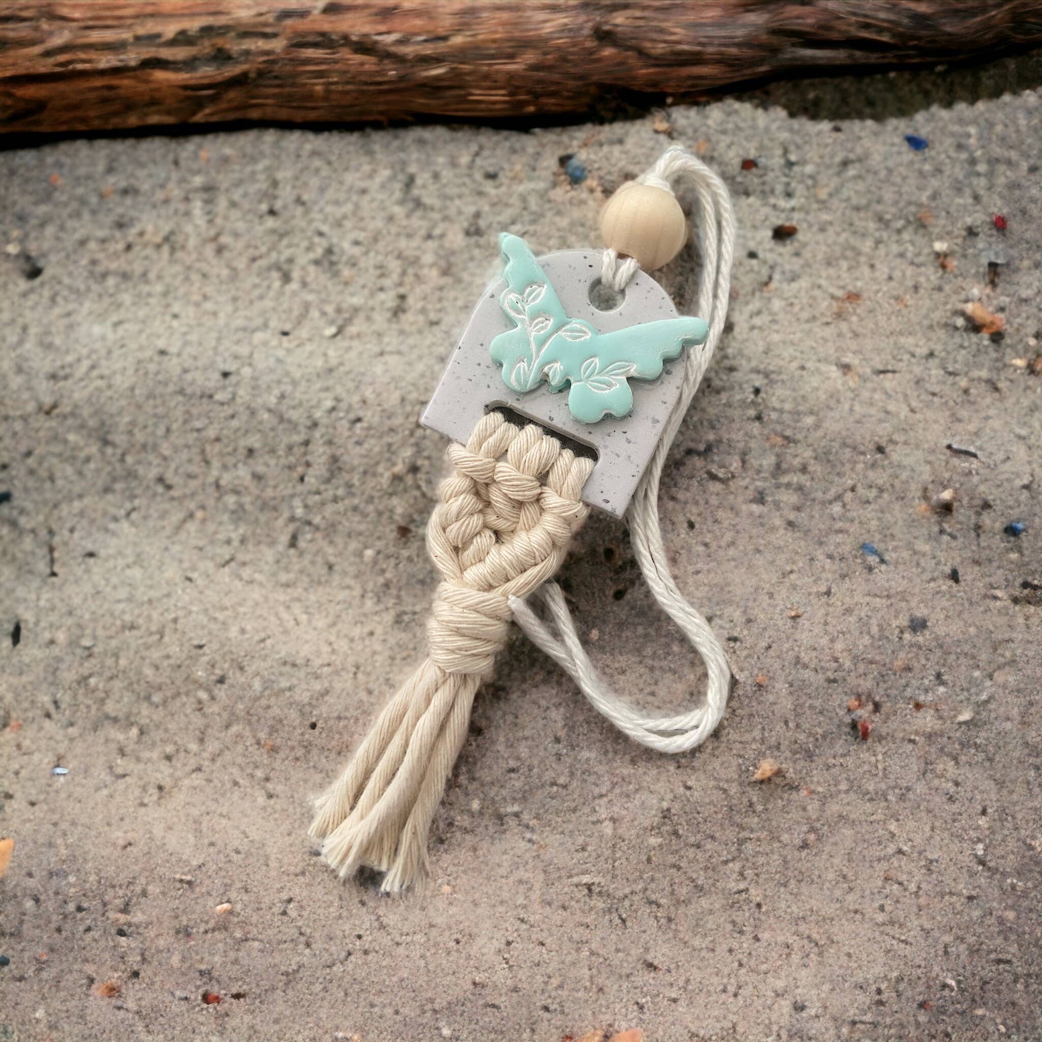 Butterfly Macrame/polymer clay car diffuser charm