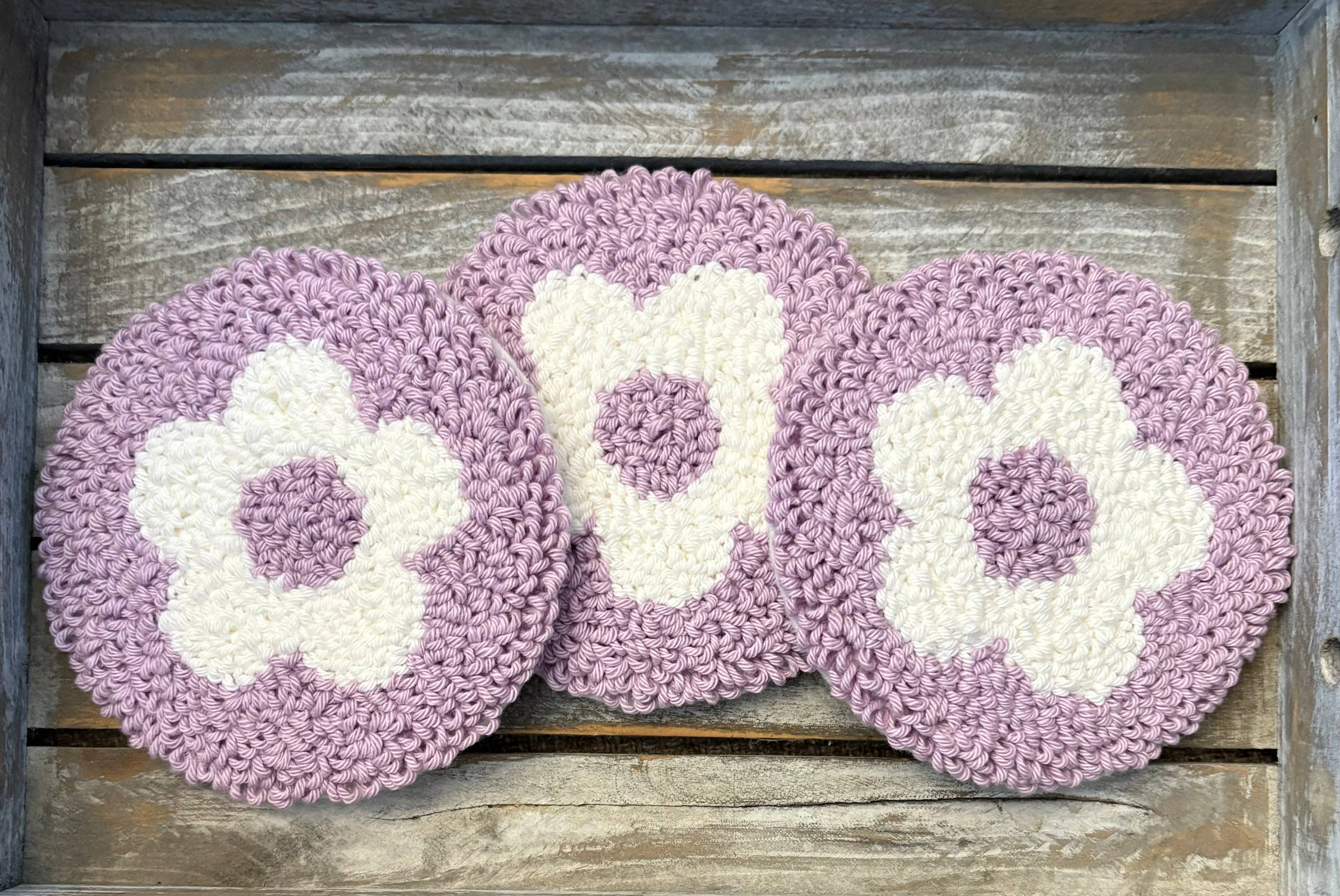 Flower coffee coaster, punch needle mug rug, candle mat