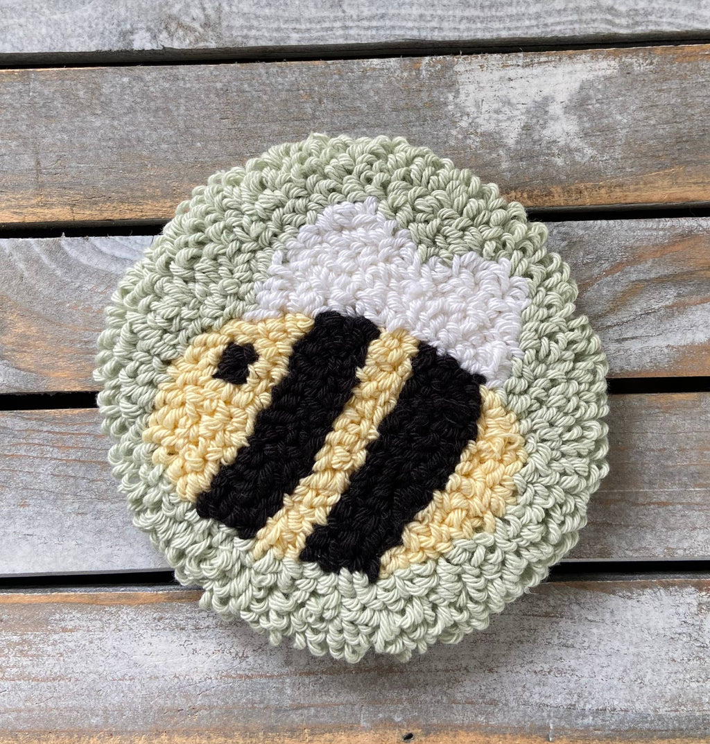 Bumblebee coffee coaster, punch needle mug rug, candle mat 