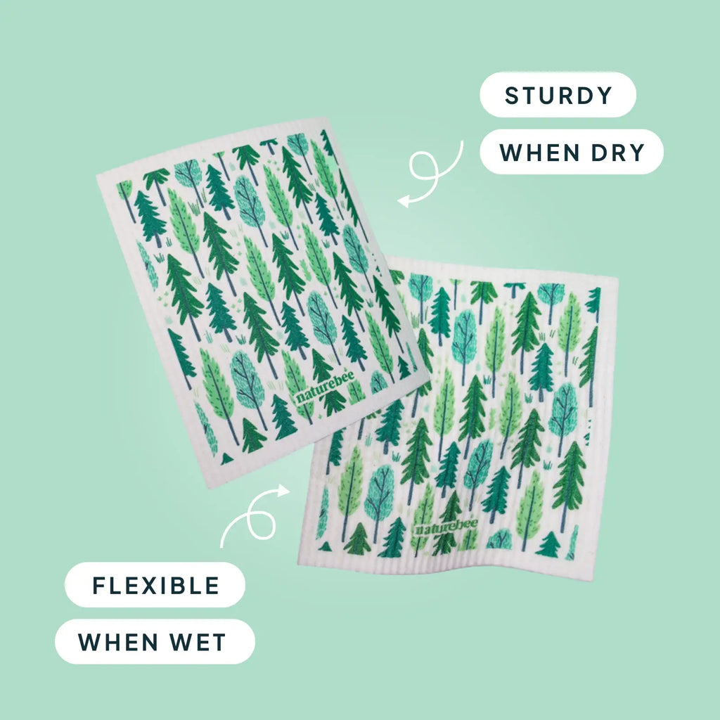 Swedish Sponge Dishcloth Green Leaves