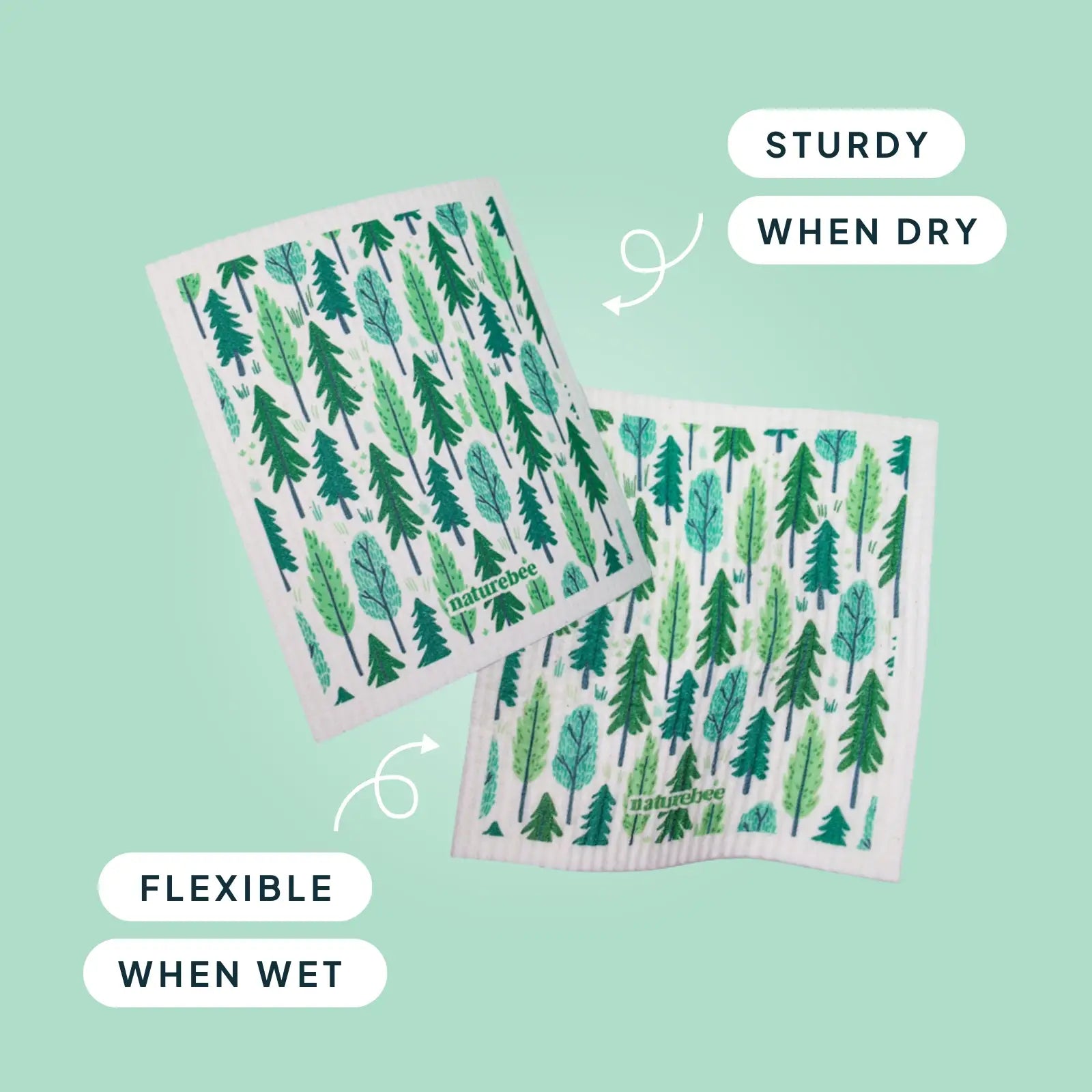 Swedish Sponge Dishcloth Green Leaves