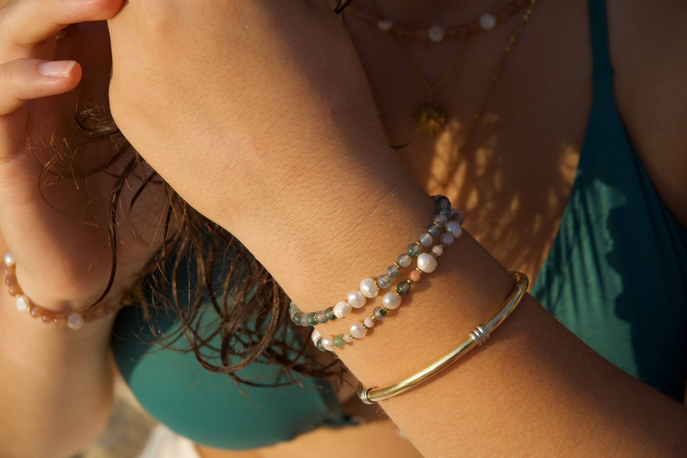 Sandy Dunes: Beaded Bracelet: Silver