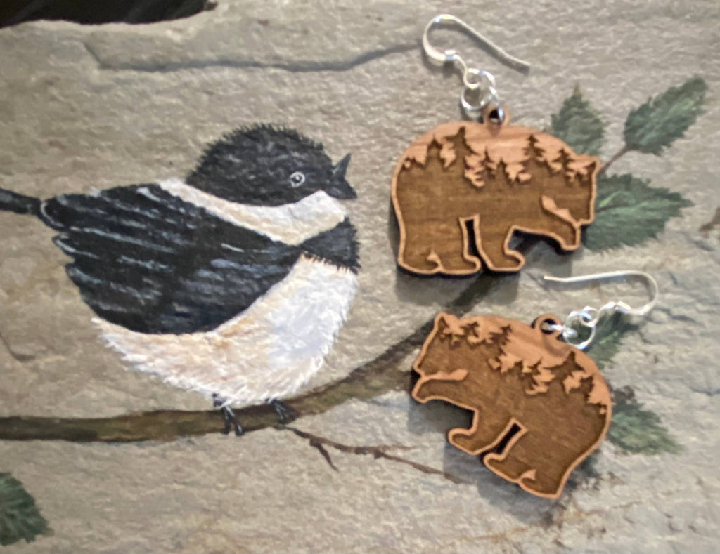 Forest Bears wood earrings