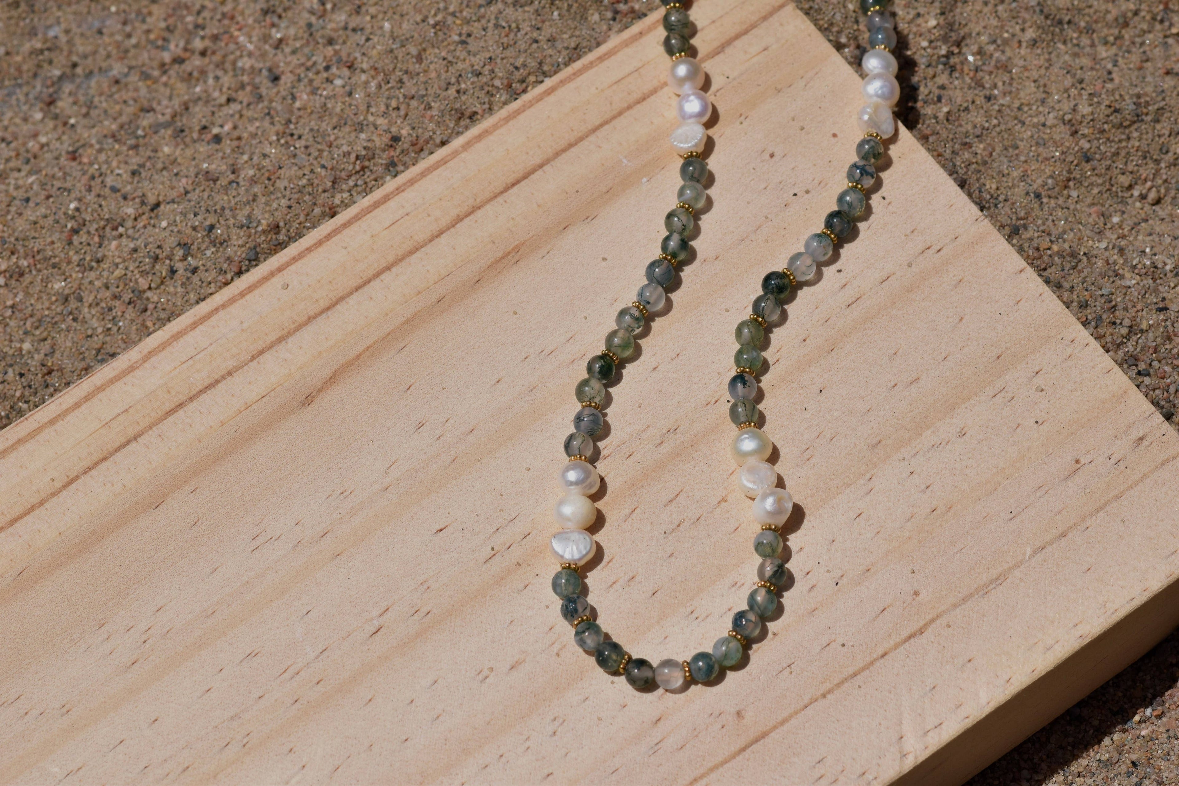Lagoon Reflections: Beaded Necklace: Gold