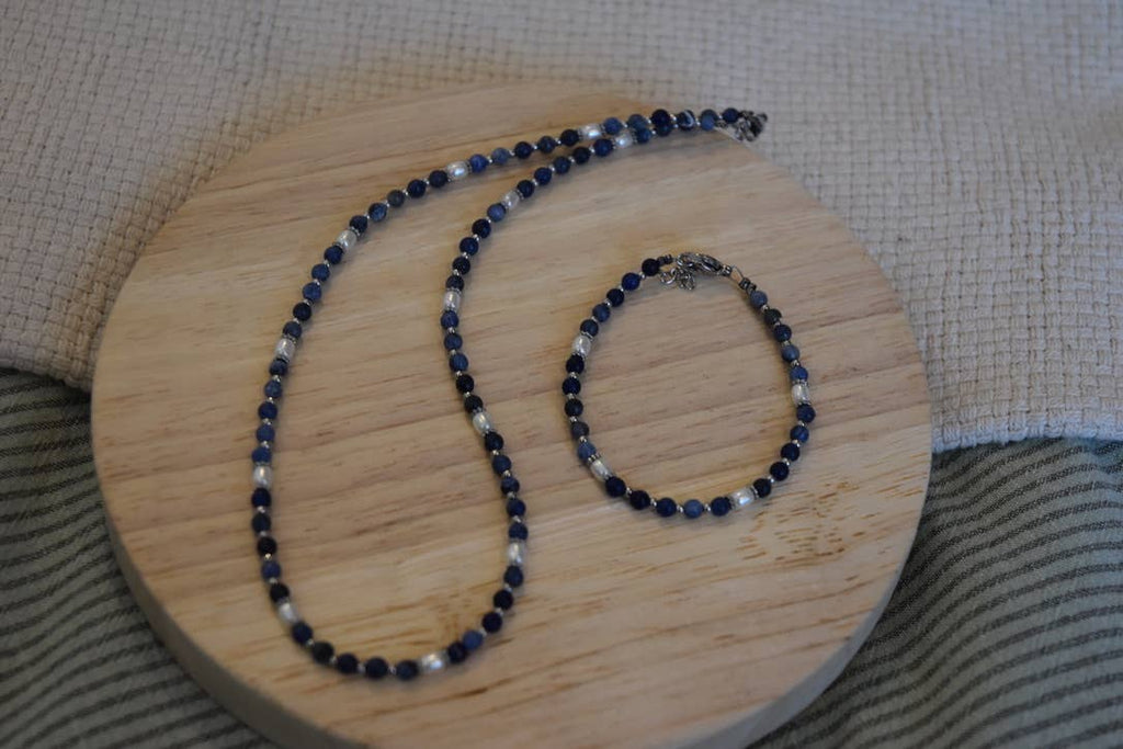 Midnight Tide: Beaded Necklace: Silver