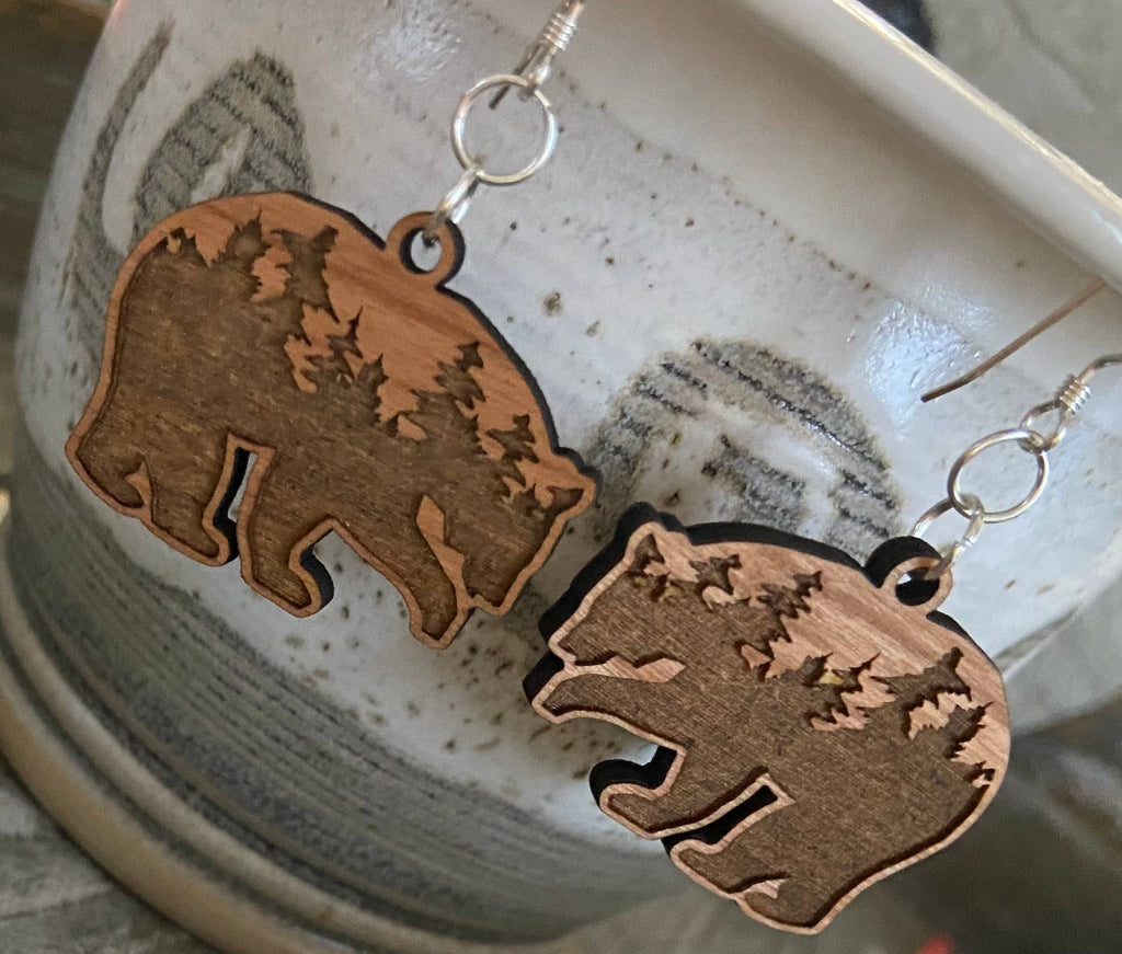 Forest Bears wood earrings