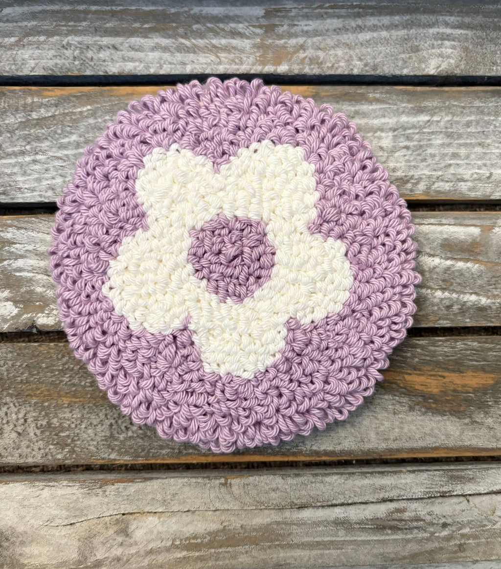 Flower coffee coaster, punch needle mug rug, candle mat