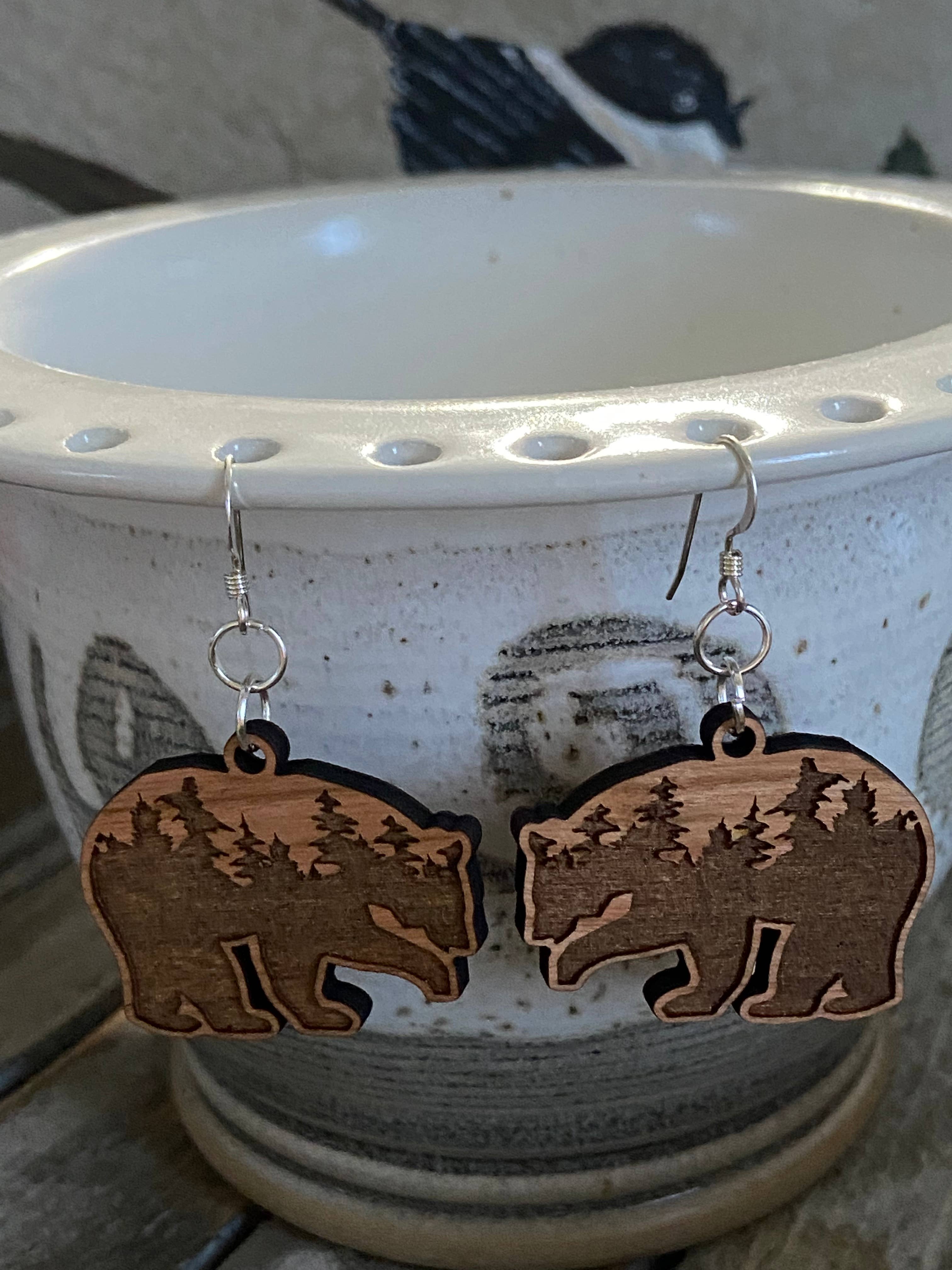 Forest Bears wood earrings