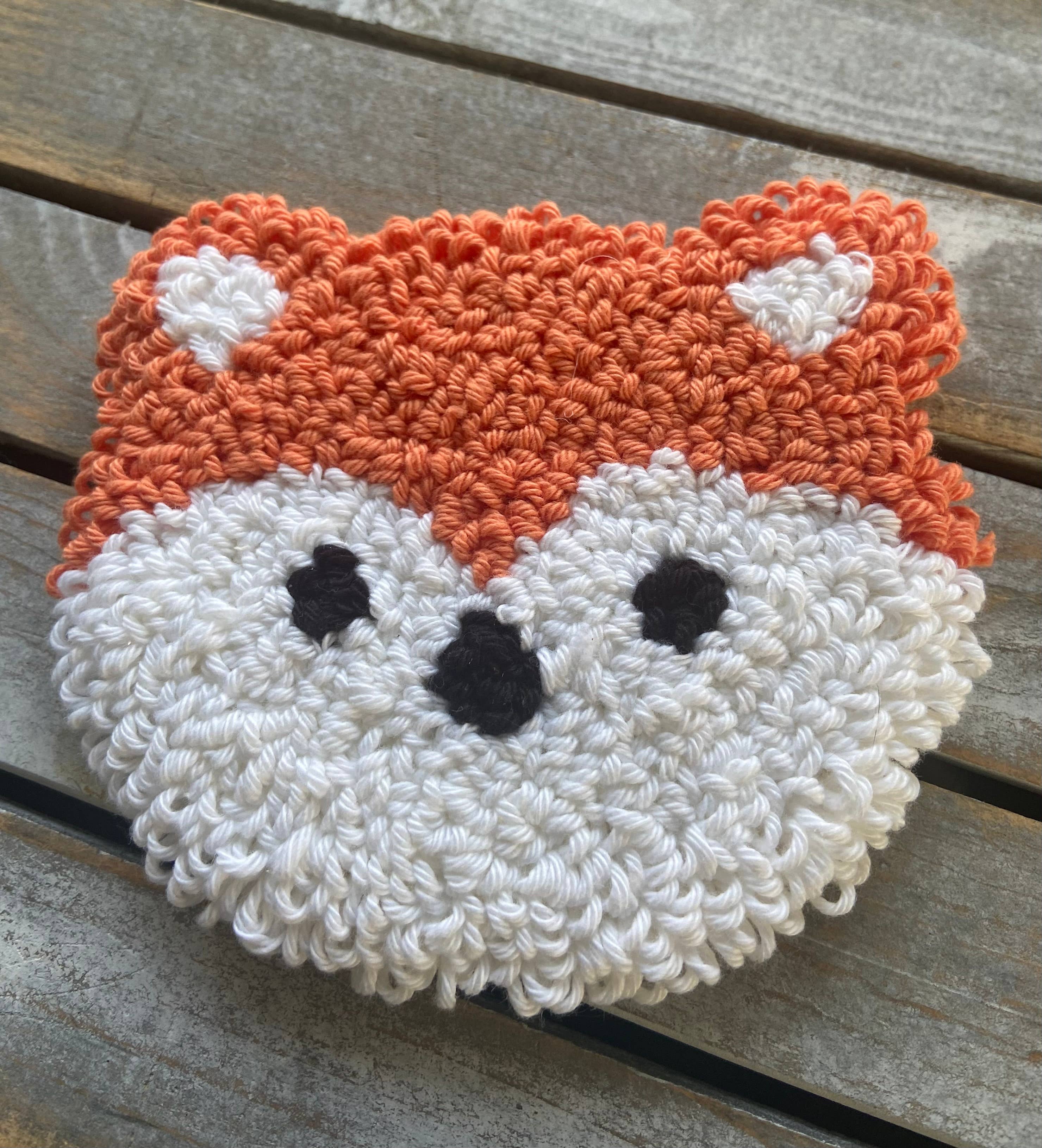 Foxy fox coffee coaster, mug rug, punch needle mug rug