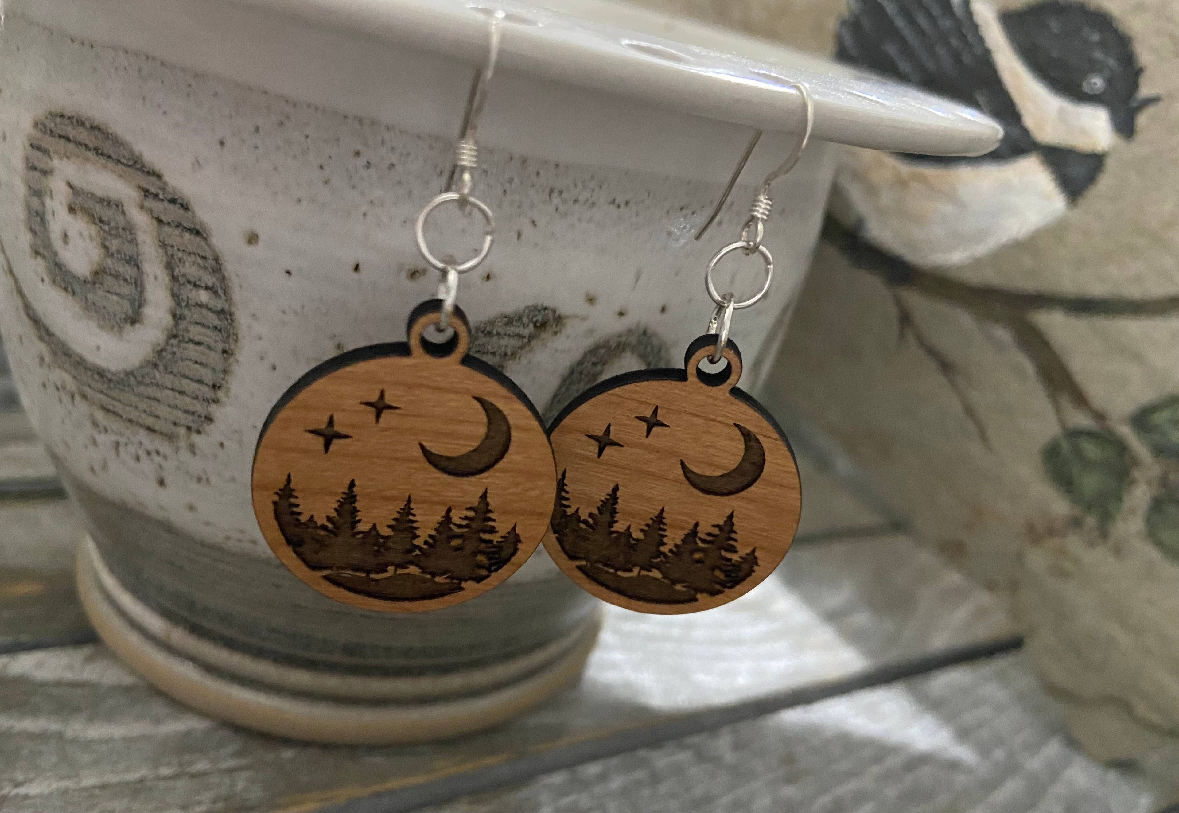 Forest moon wood earrings