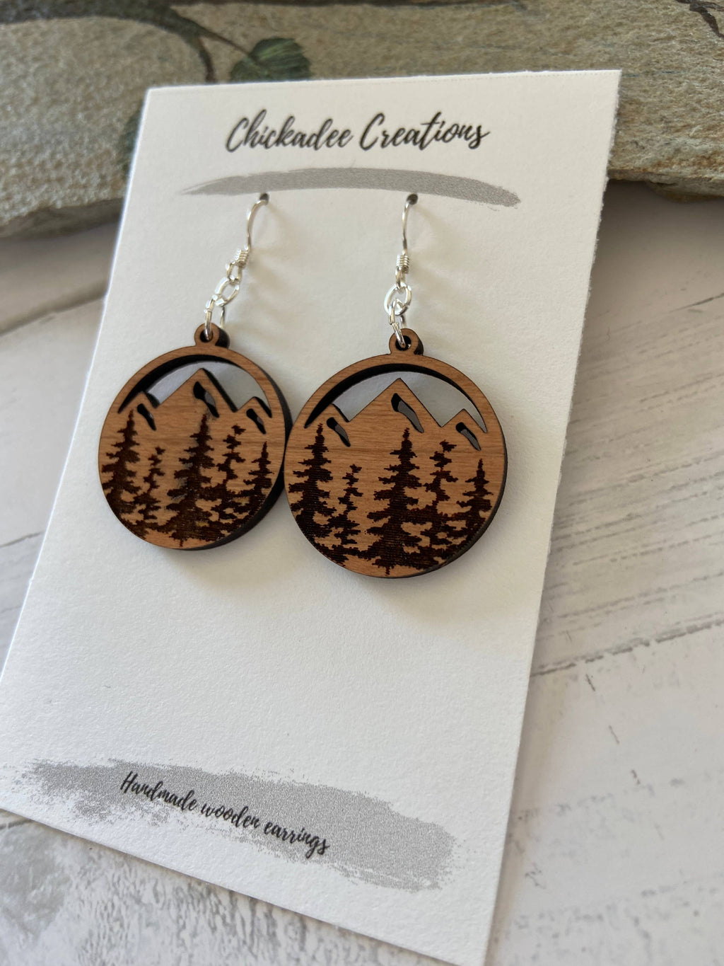 Mountain trees wood earrings