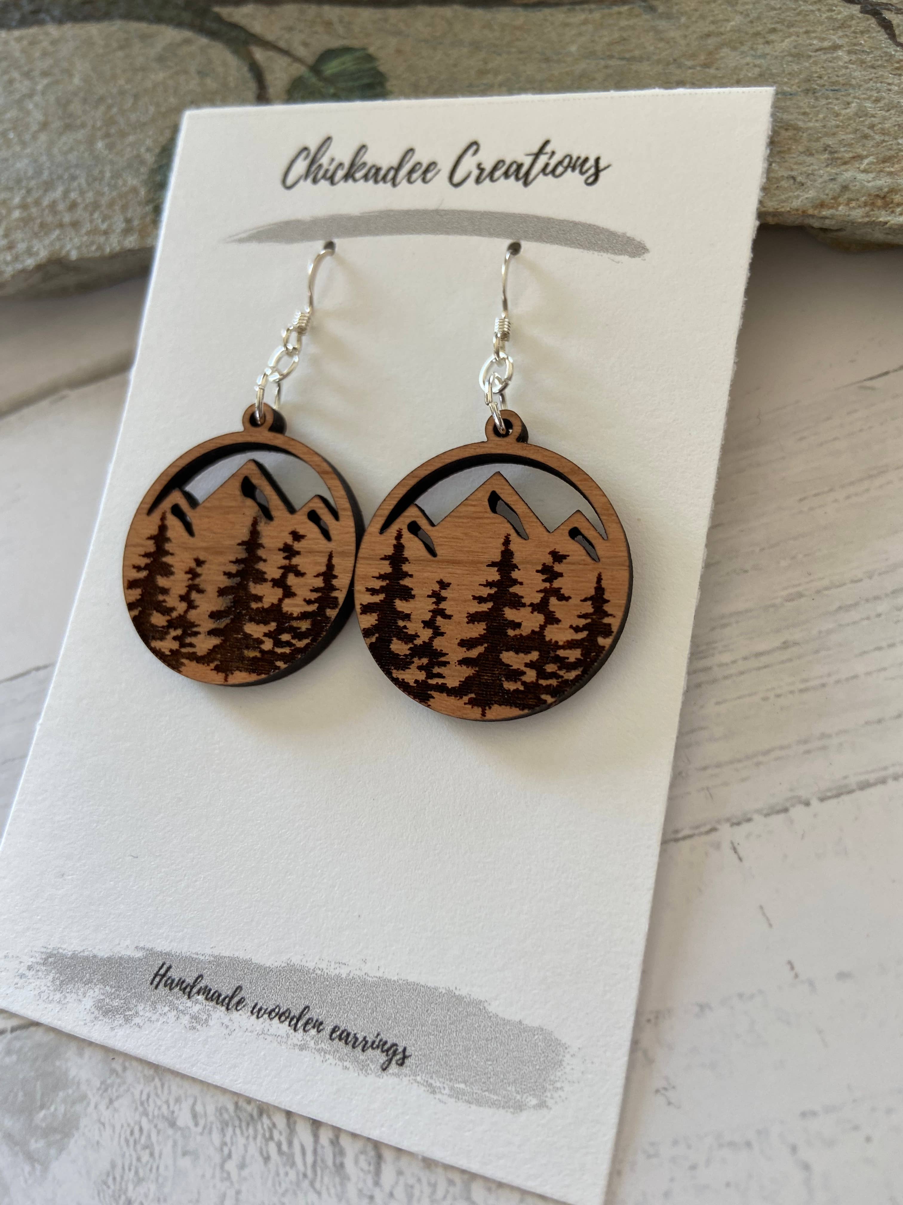 Mountain trees wood earrings