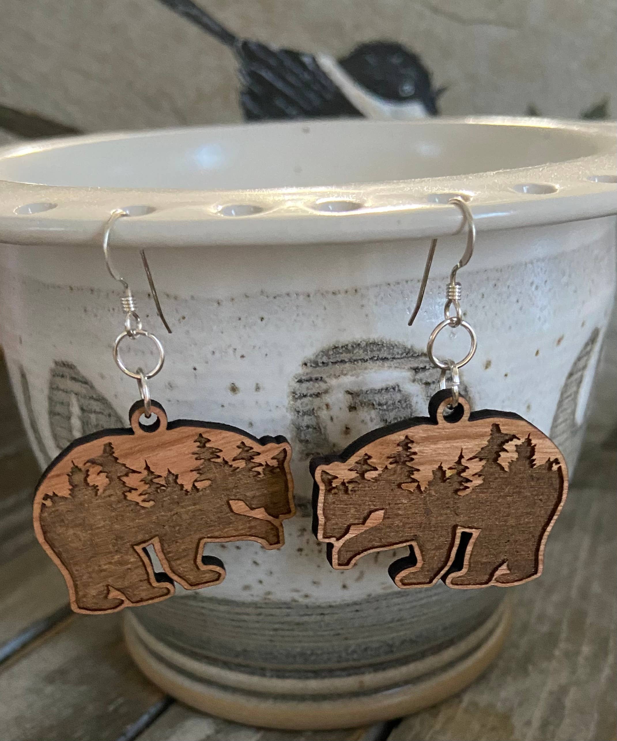 Forest Bears wood earrings