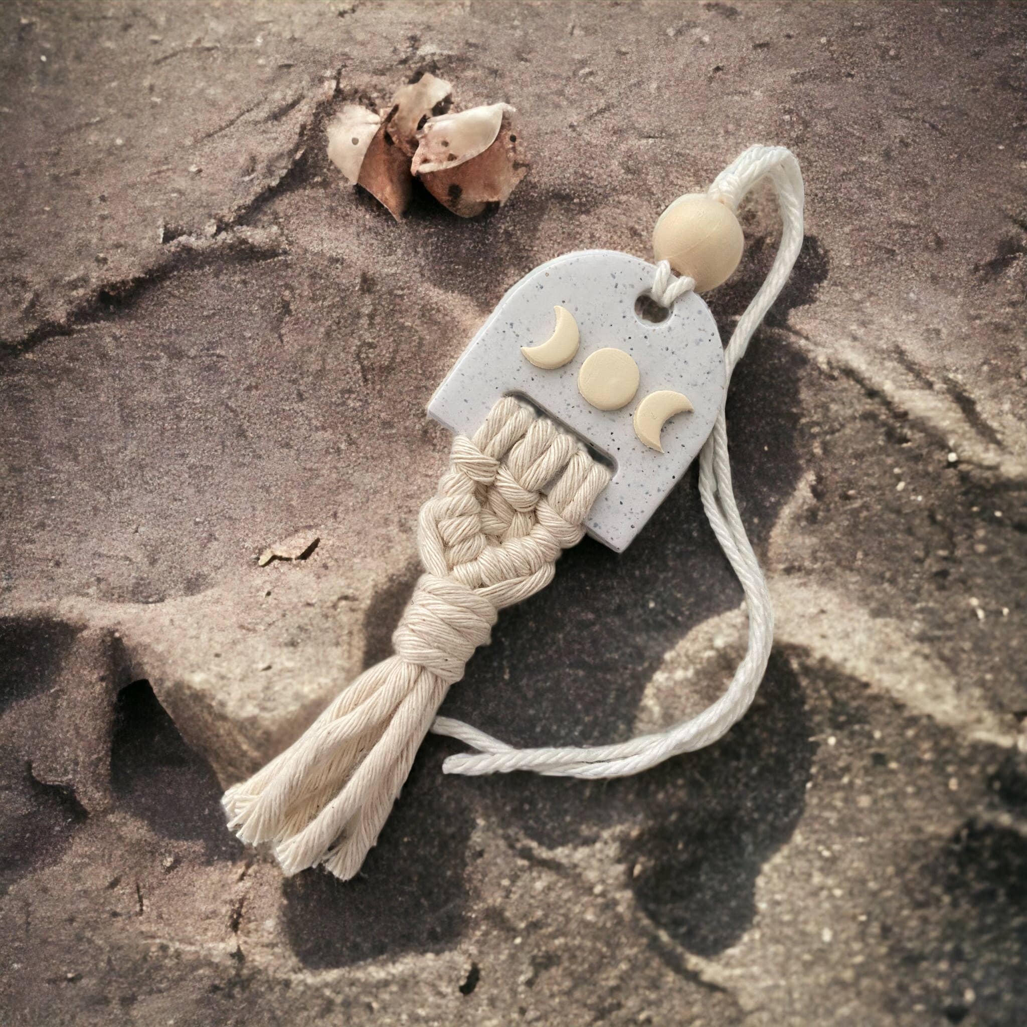 Moon phase Macrame/polymer clay car diffuser charm