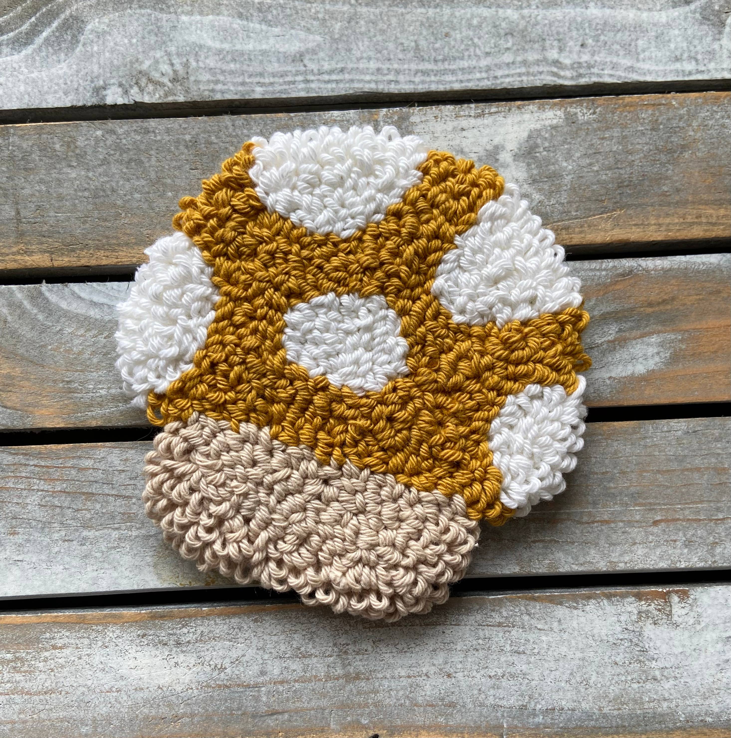Mushroom coffee coaster, mug rug, punch needle