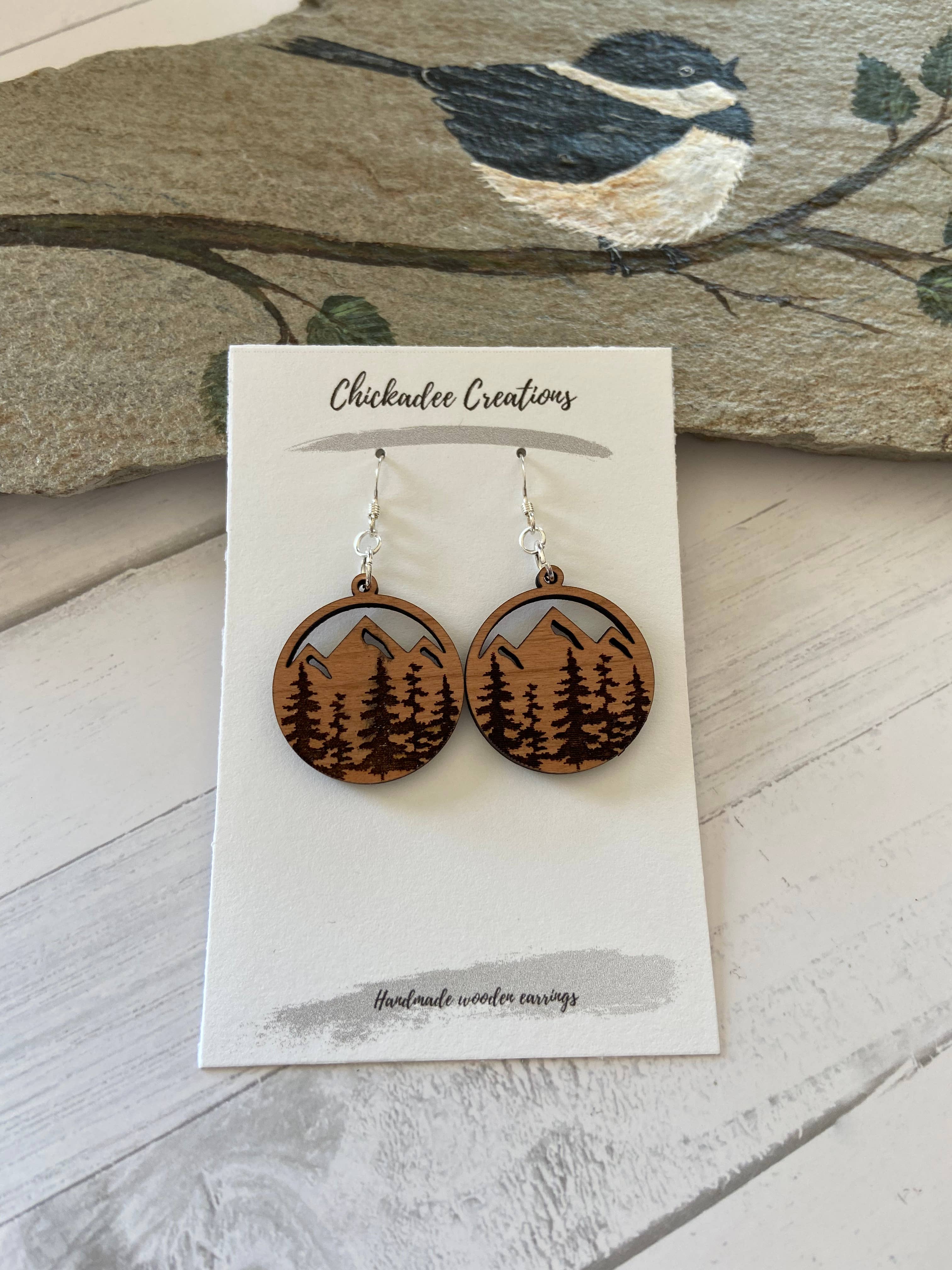 Mountain trees wood earrings