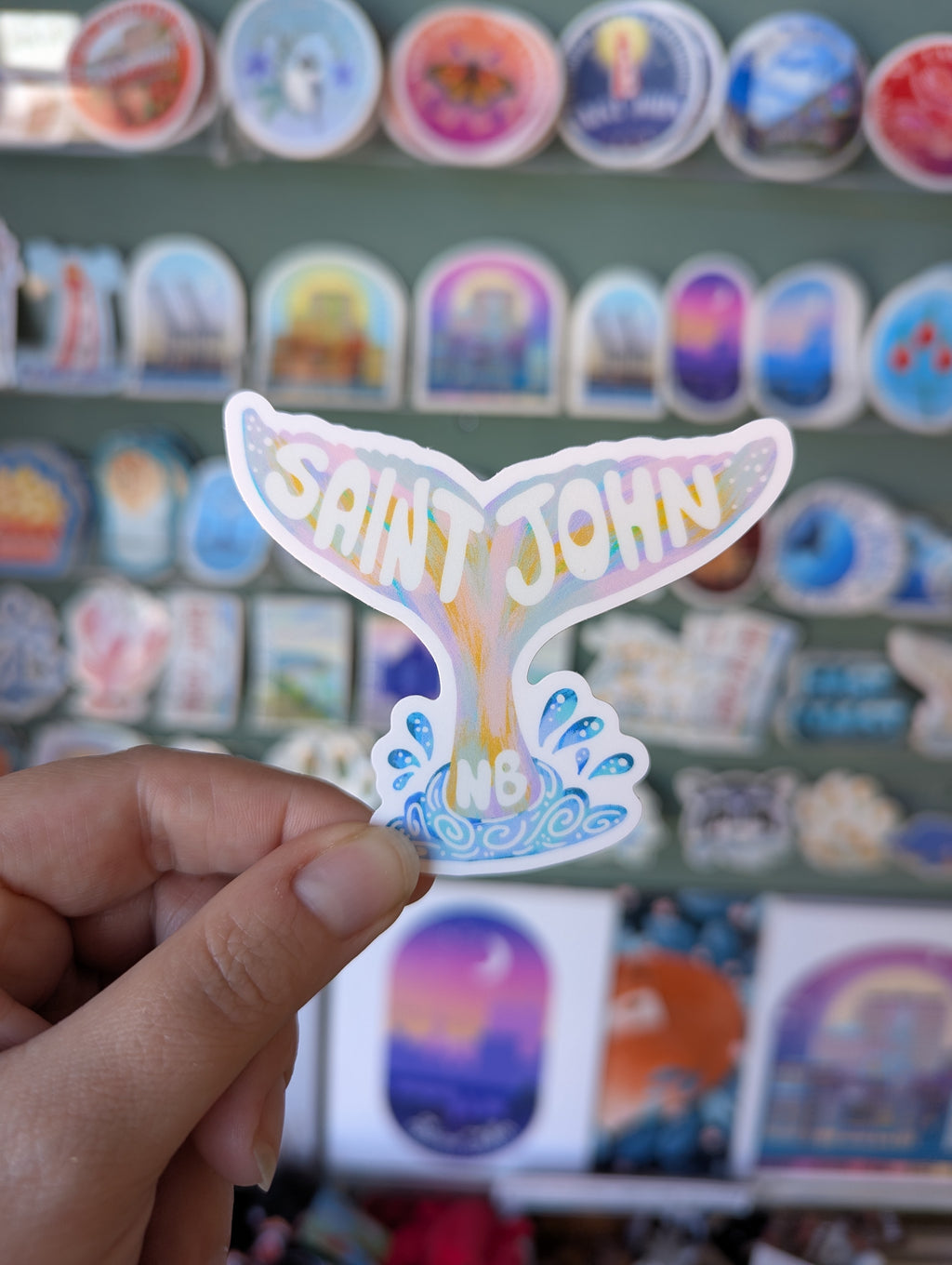 Saint John NB Pastel Whale Tail Vinyl Sticker
