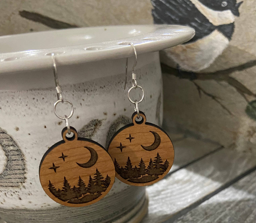 Forest moon wood earrings