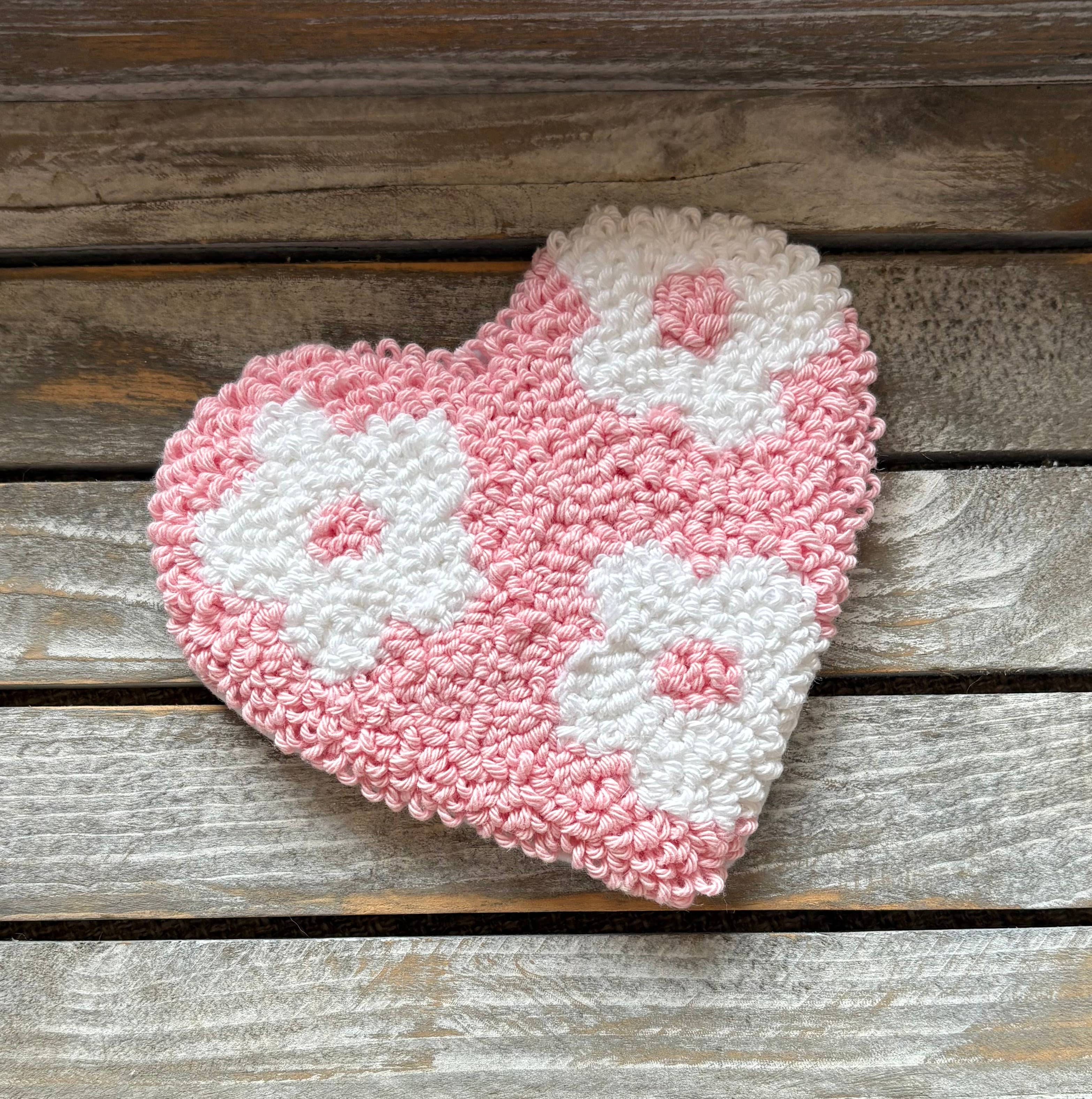 Heart with flowers coffee coaster, mug rug, punch needle