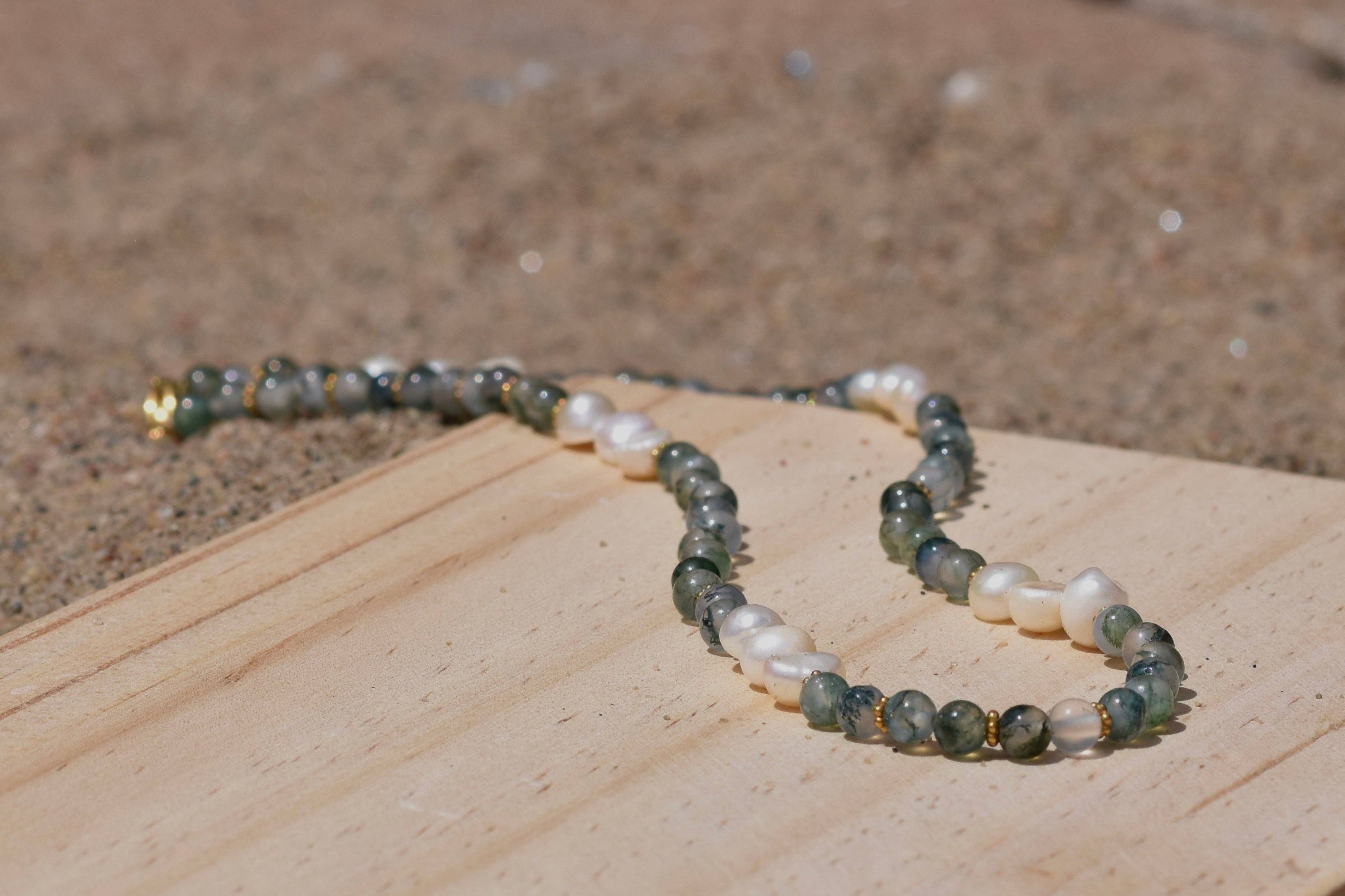 Lagoon Reflections: Beaded Necklace: Silver