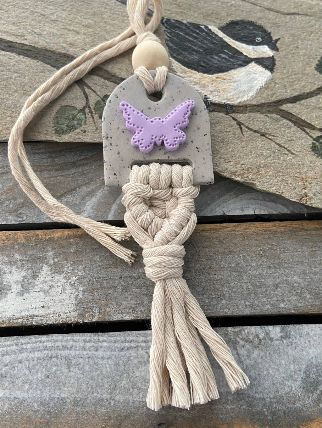 Butterfly Macrame/polymer clay car diffuser charm