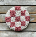 Coffee coaster, checkered mug rug, punch needle, candle mat
