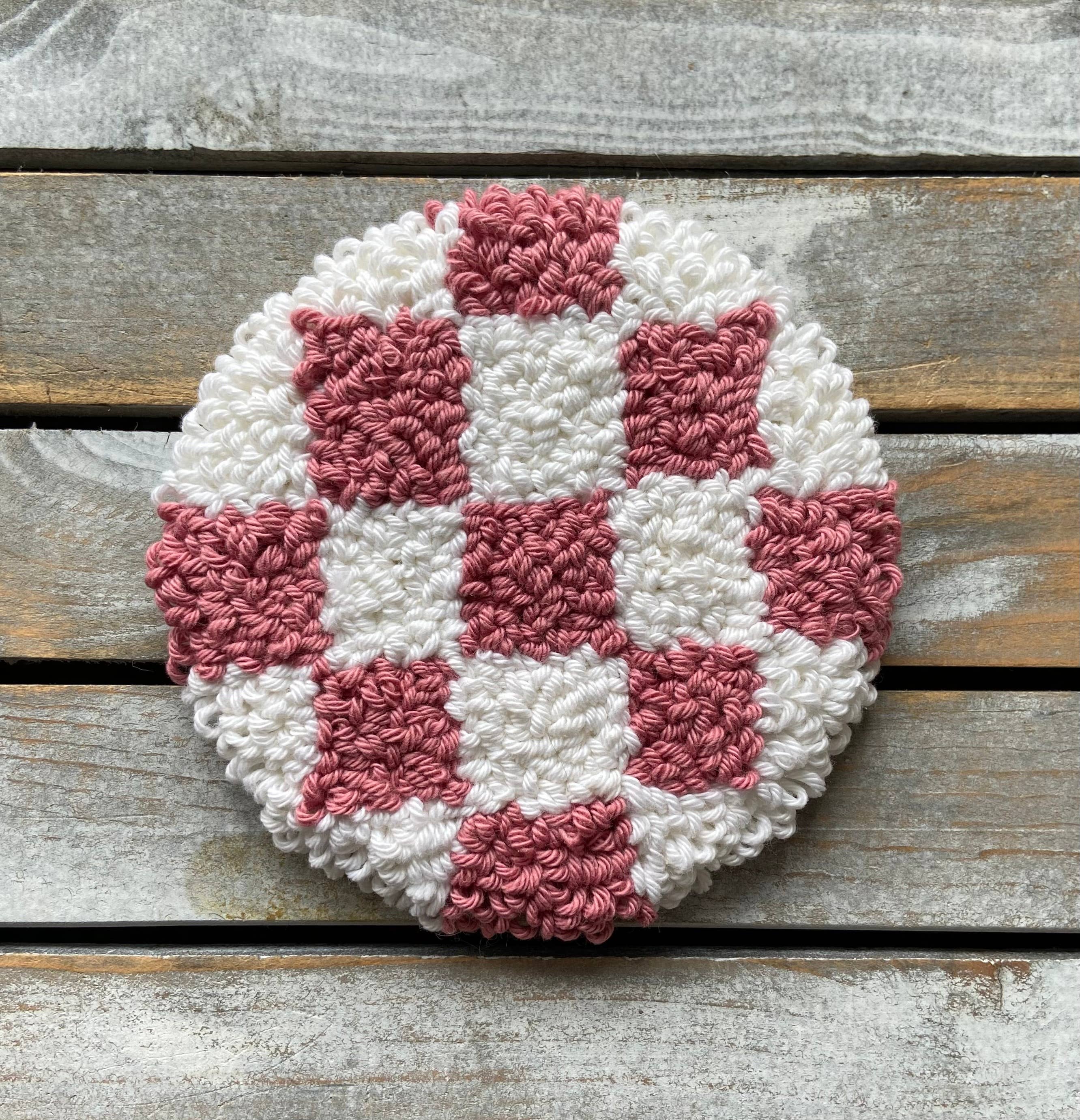 Coffee coaster, checkered mug rug, punch needle, candle mat