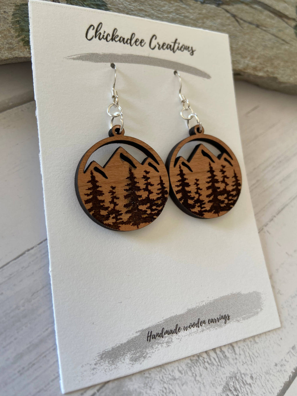 Mountain trees wood earrings
