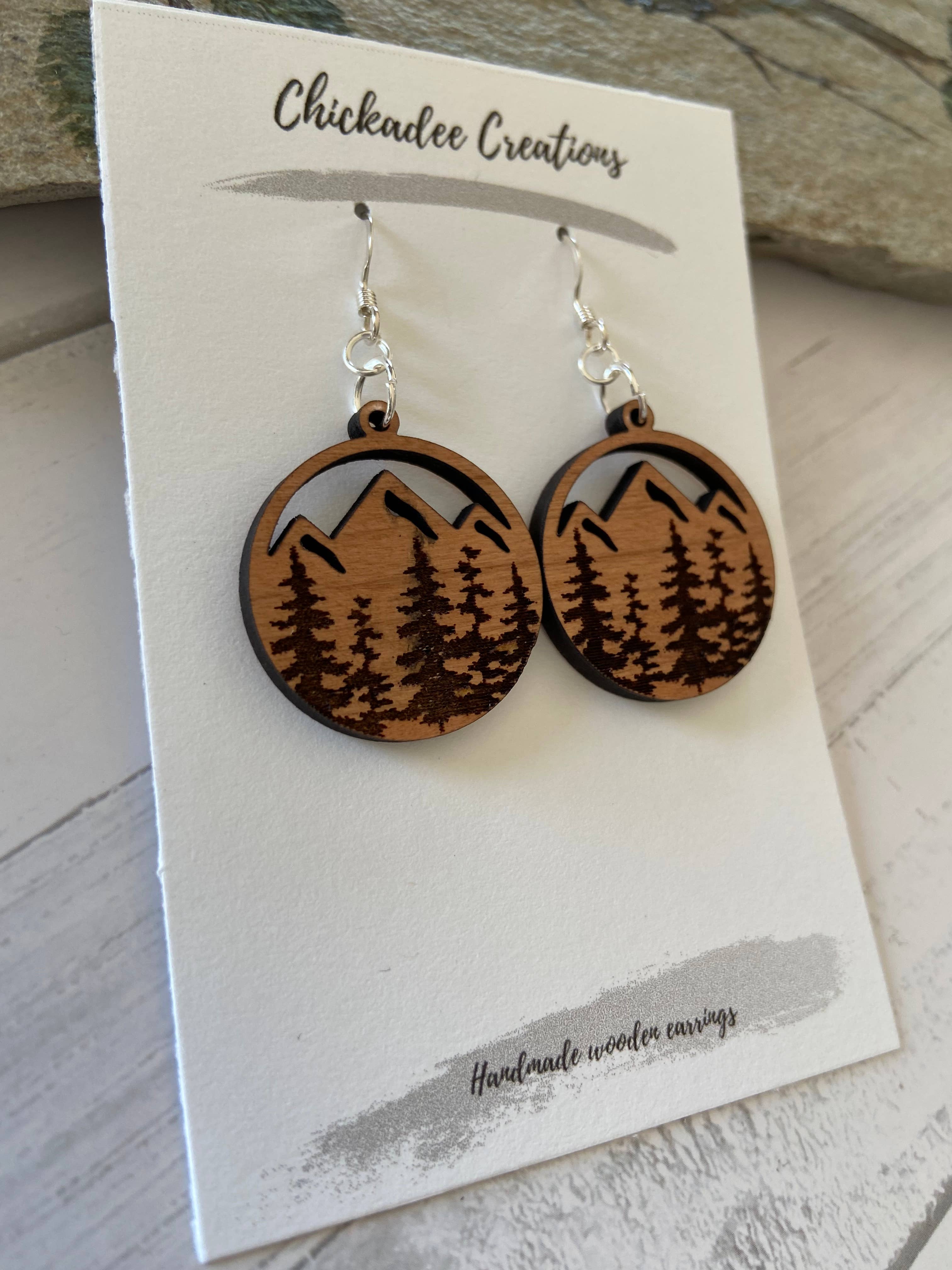 Mountain trees wood earrings