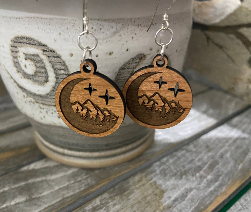 Mountain Moon wood earrings