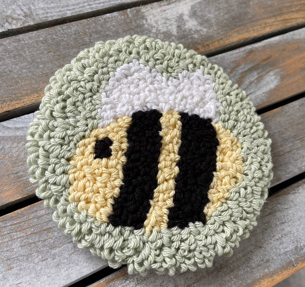 Bumblebee coffee coaster, punch needle mug rug, candle mat 