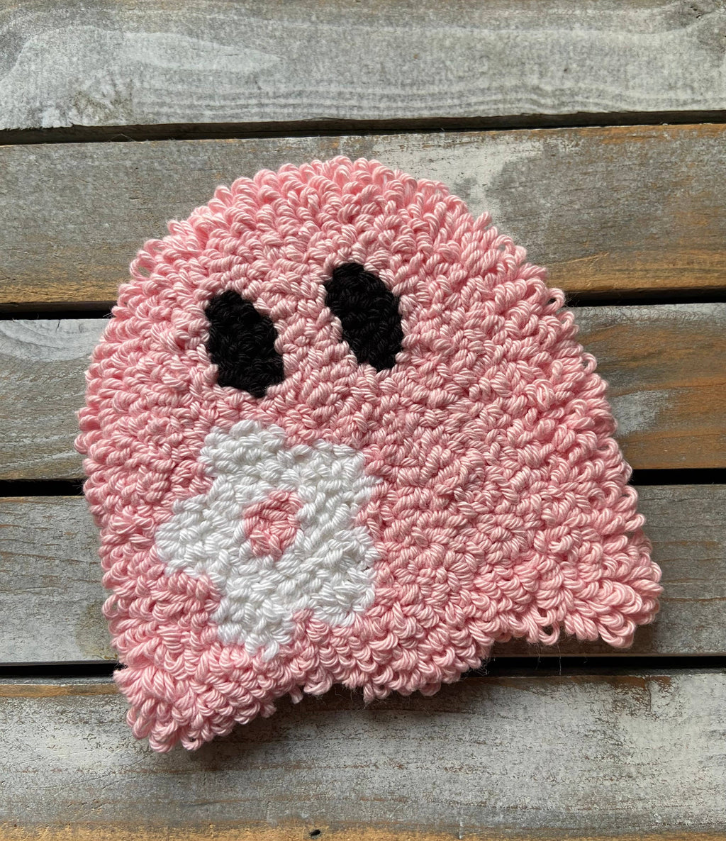 Ghost coffee coaster, floral mug rug, punch needle mug rug: 10 Smokey rose