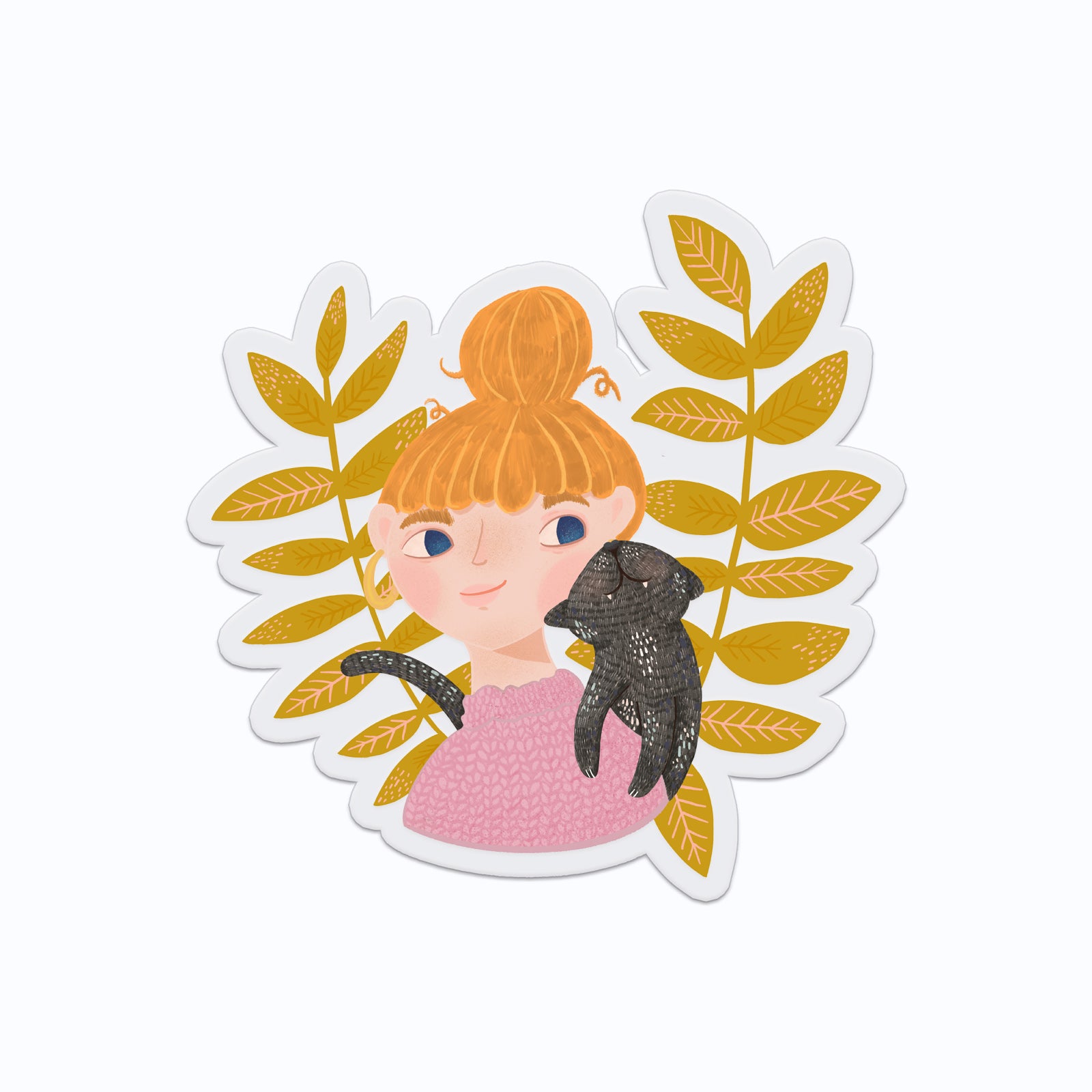 Ginger Girl and her Black Cat Vinyl Sticker