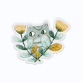 Grey Cat with Flowers Clear Vinyl Sticker