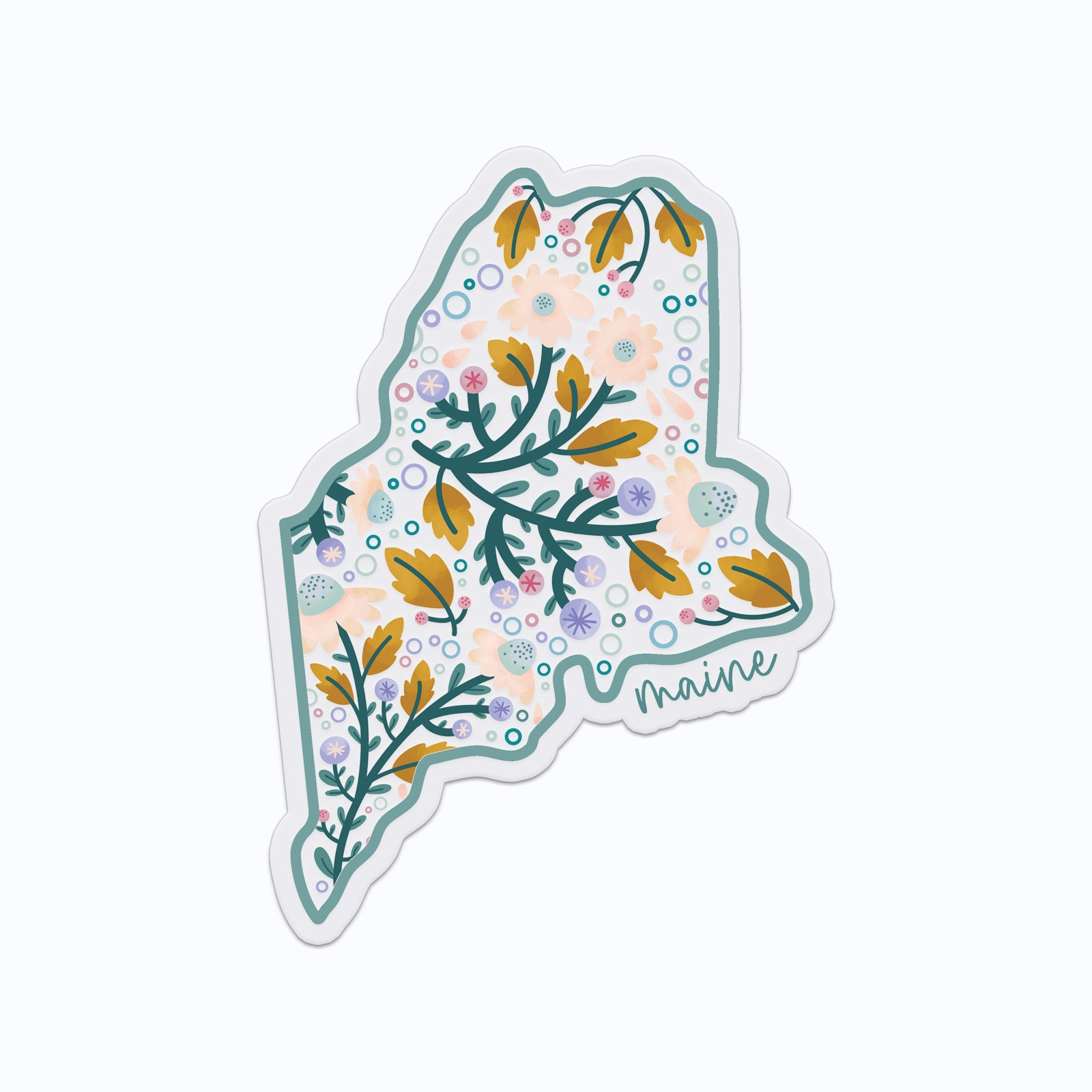 State of Maine Clear Floral Vinyl Sticker