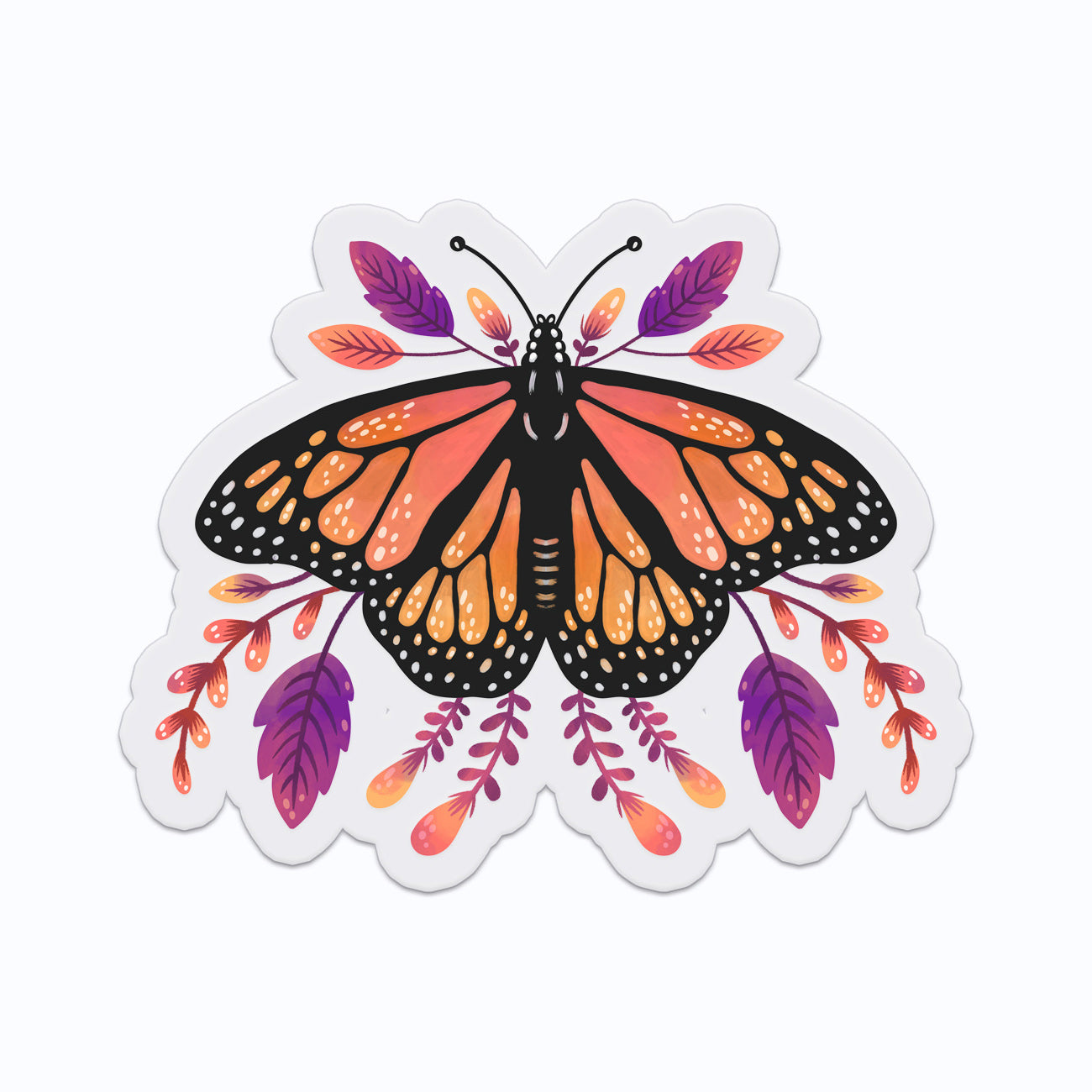 Floral Monarch Butterfly Clear Vinyl Sticker