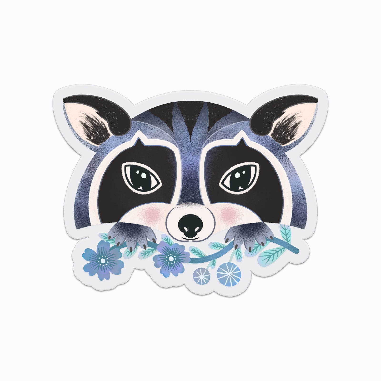 Raccoon Floral Clear Vinyl Sticker